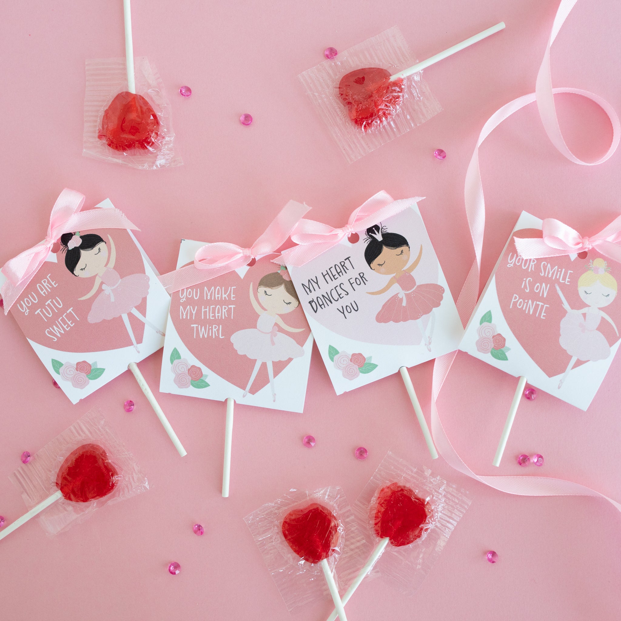 Ballerina Valentine's Day Cards | Printable DIY Valentine Lollipop Holder