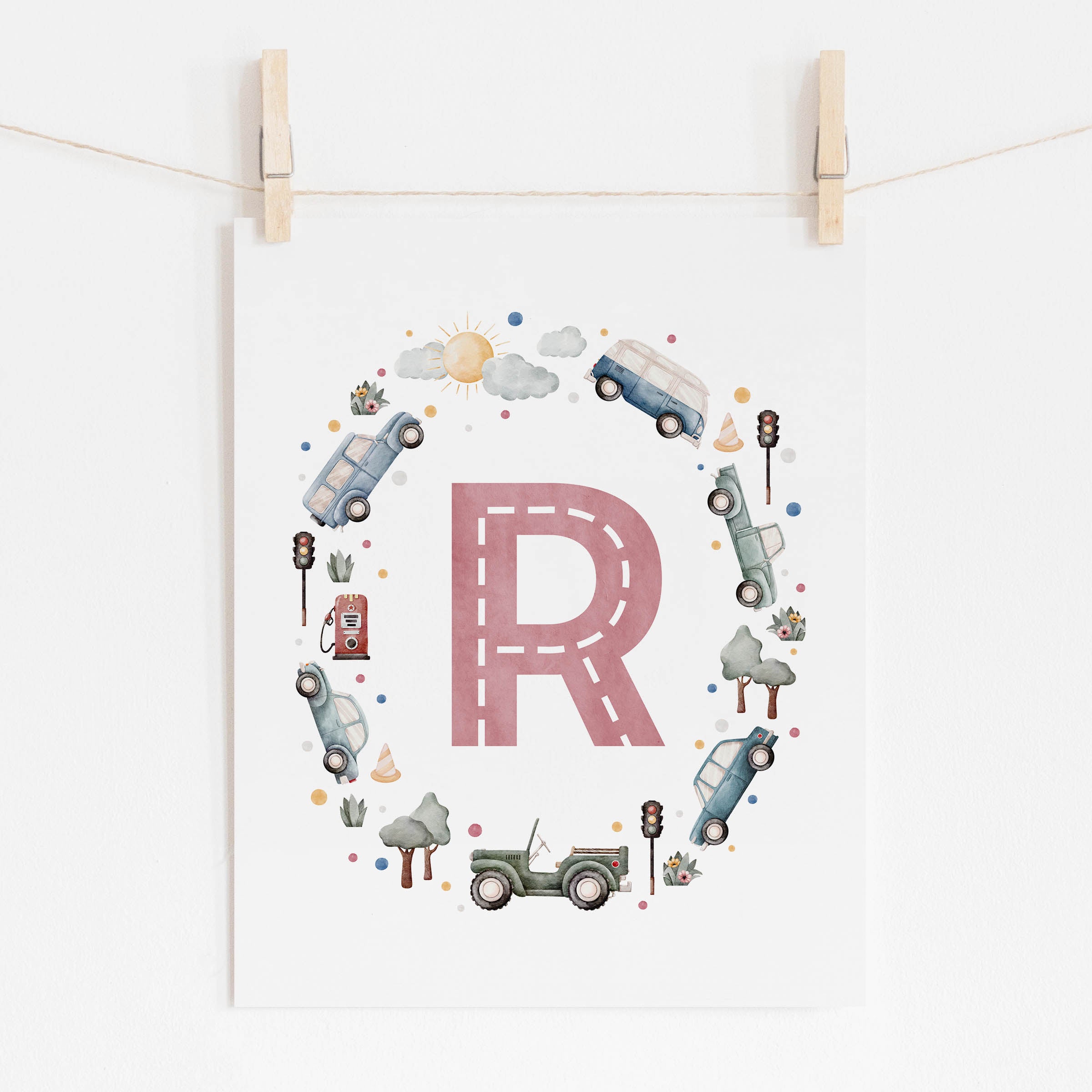 Car Themed Nursery Personalized Monogram Print | Blue/Green Cars