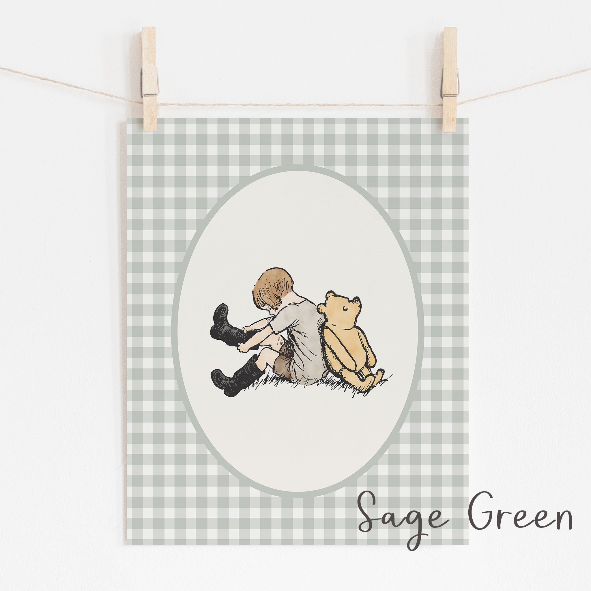 Classic Winnie-the-Pooh Nursery Print in Sage Green and Other Neutral Colors - A Grand Adventure!