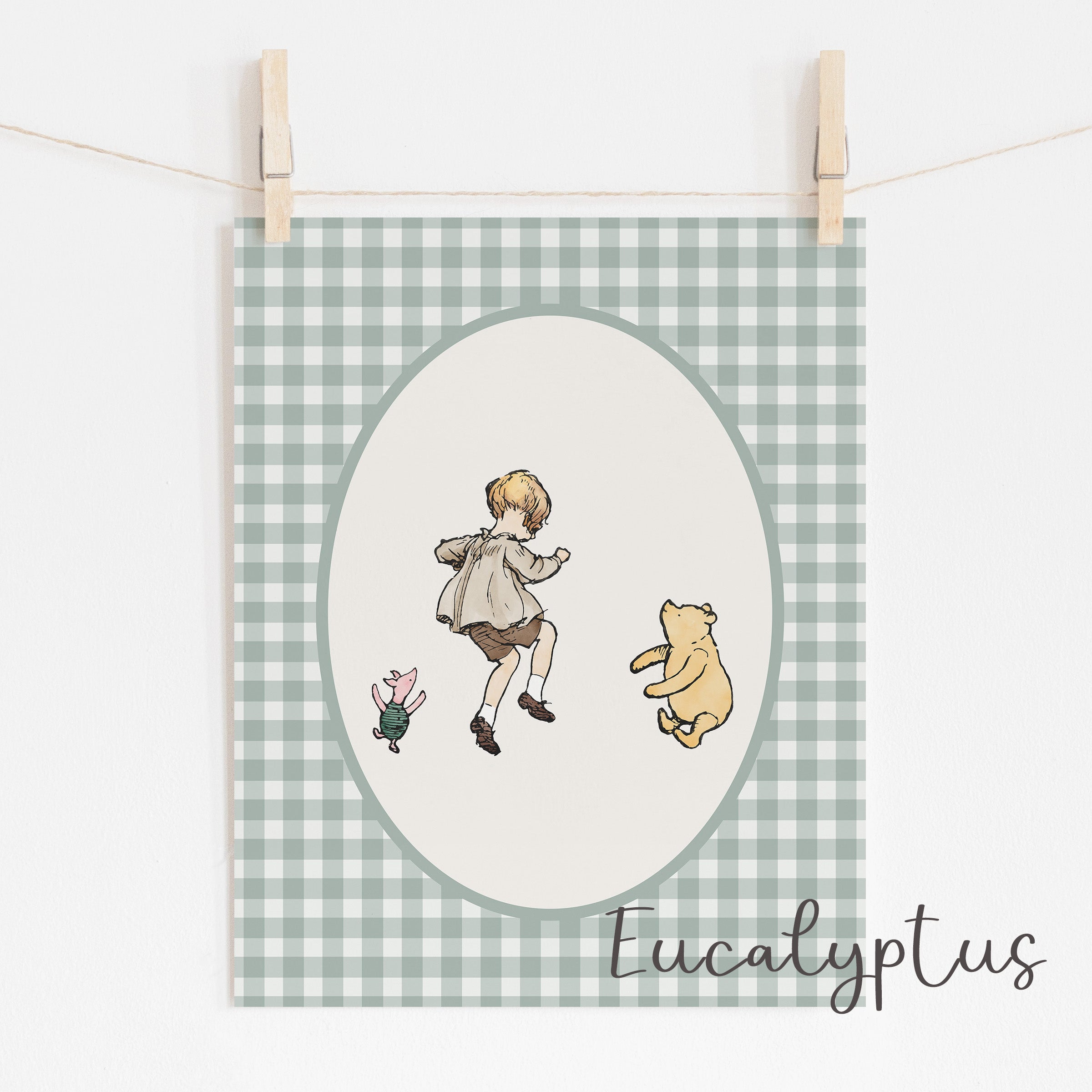 Classic Winnie-the-Pooh Nursery Print with Sage Green Border & Other Colors - Oh Joy!