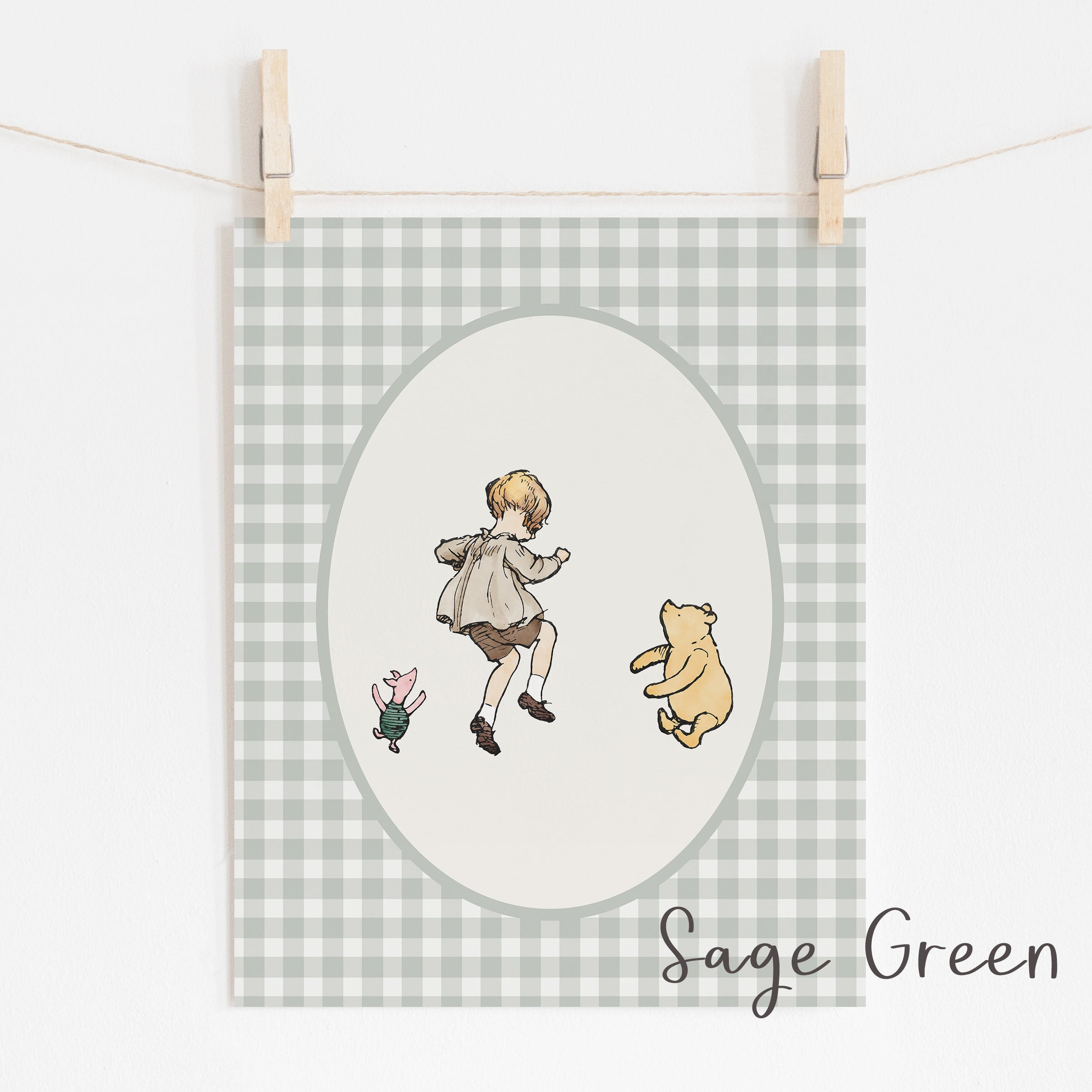 Classic Winnie-the-Pooh Nursery Print with Sage Green Border & Other Colors - Oh Joy!
