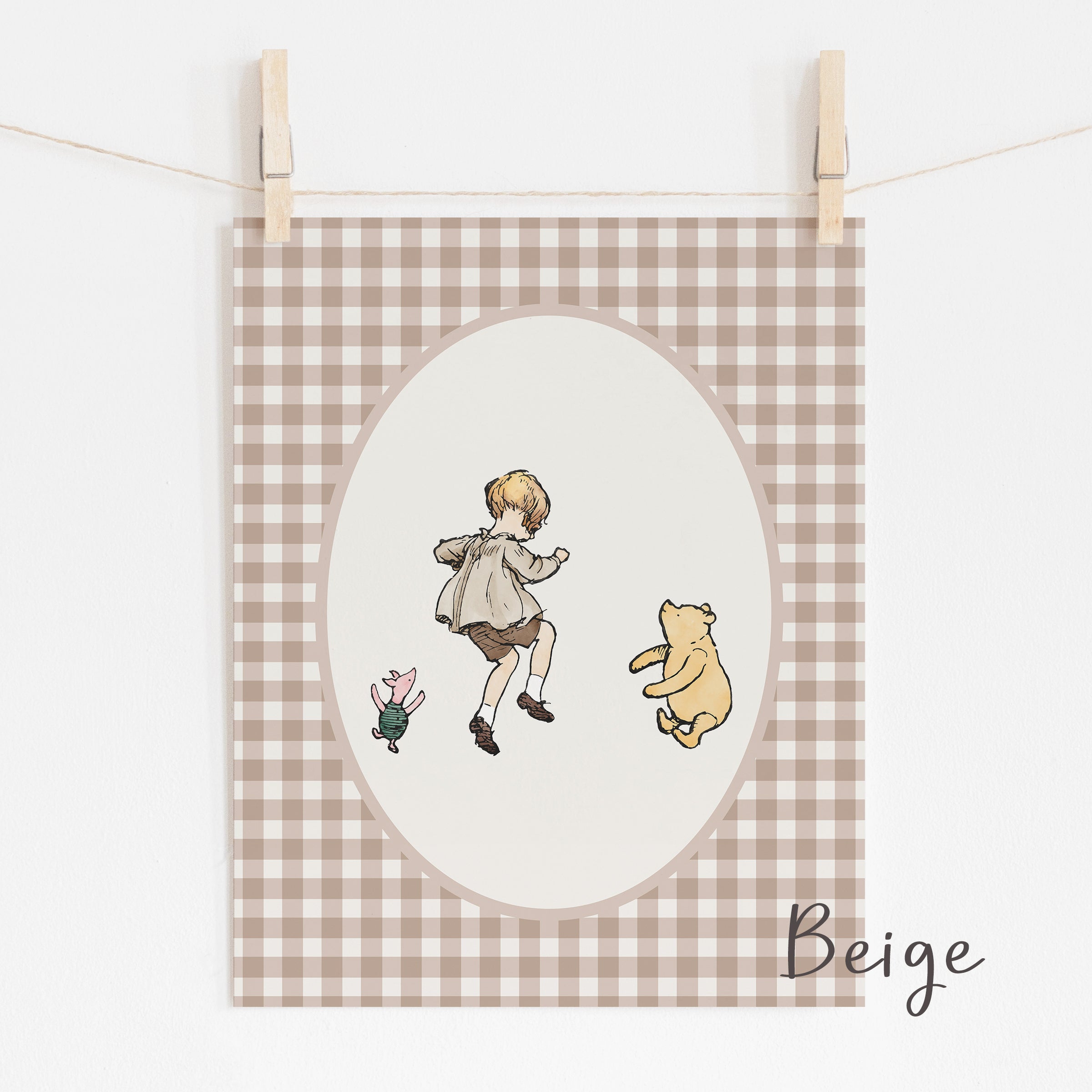 Classic Winnie-the-Pooh Nursery Print with Sage Green Border & Other Colors - Oh Joy!