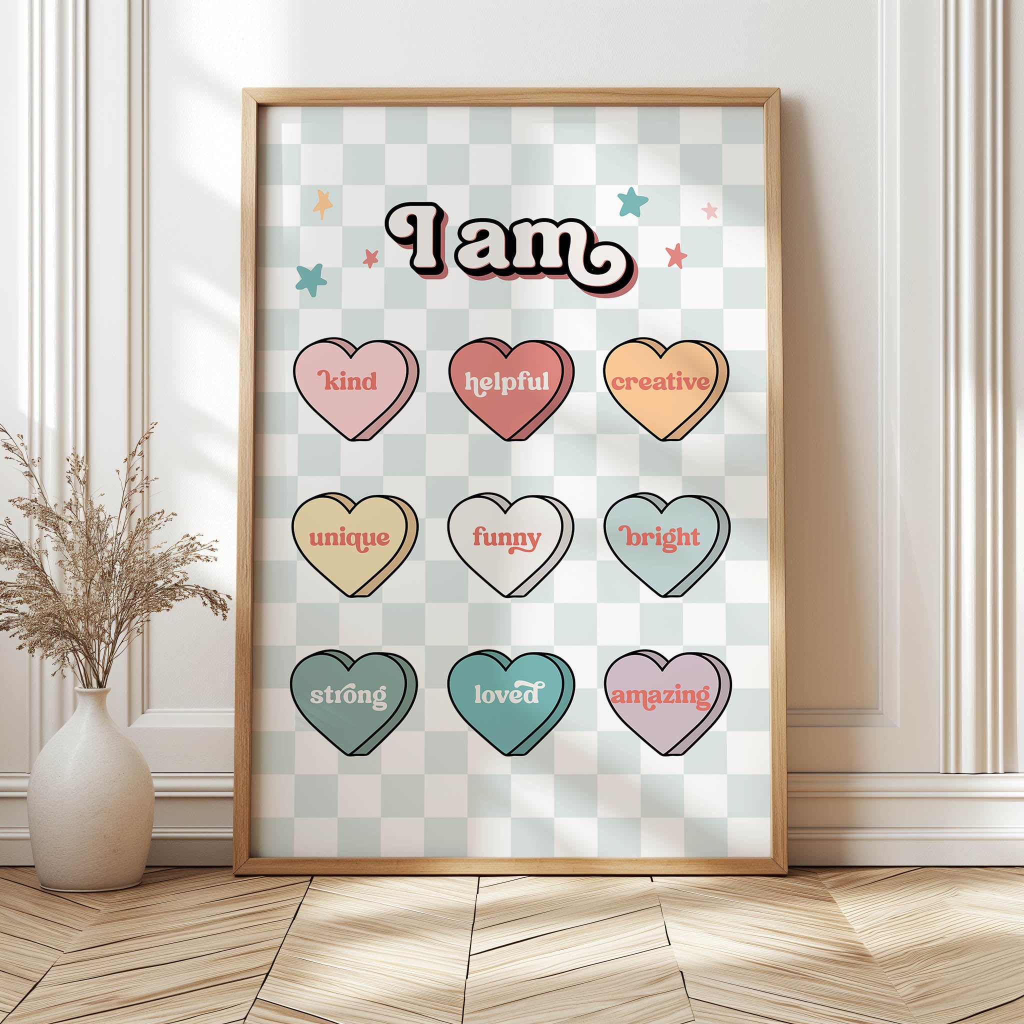 Retro Valentine's Day Candy Hearts Poster with Positive Affirmations
