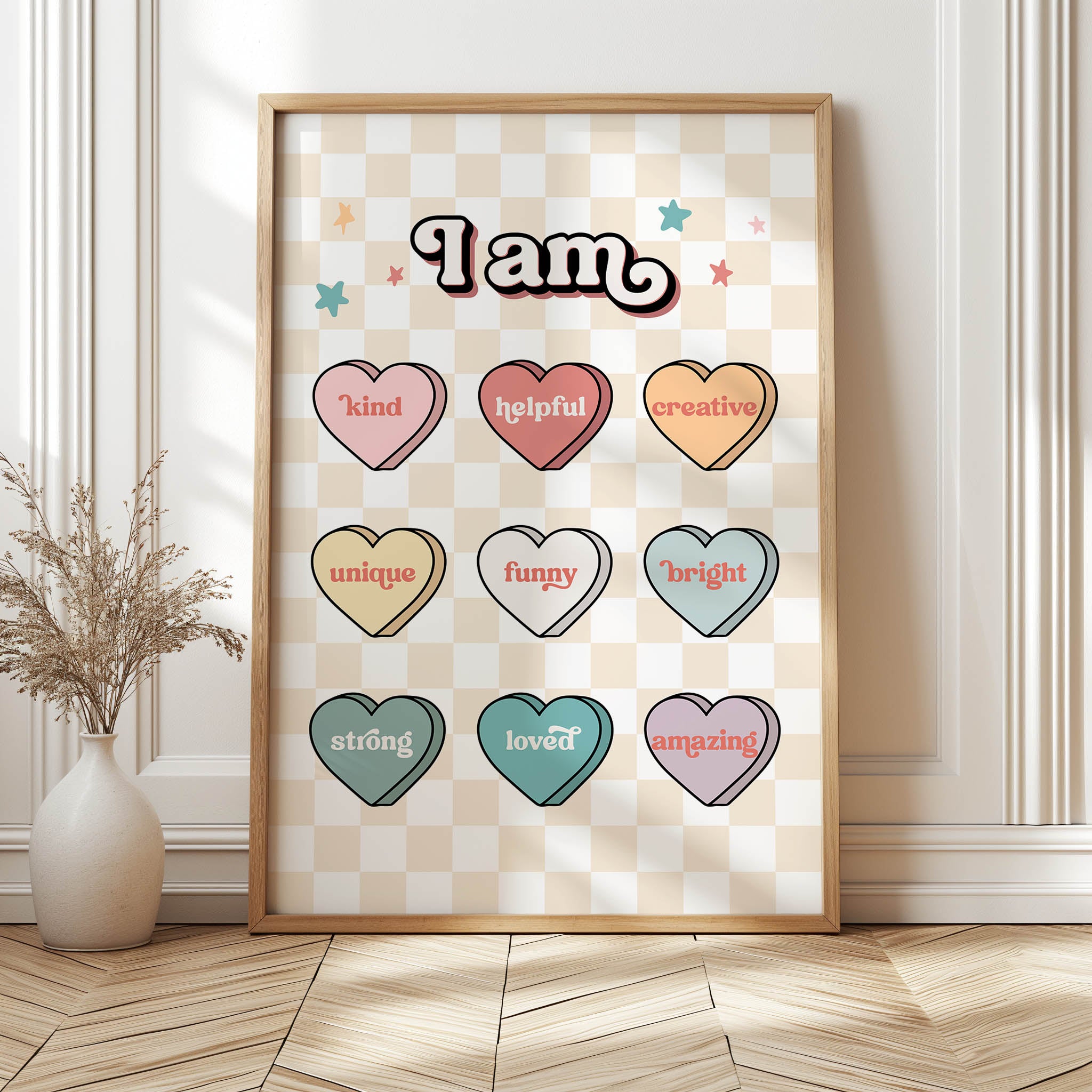 Retro Valentine's Day Candy Hearts Poster with Positive Affirmations