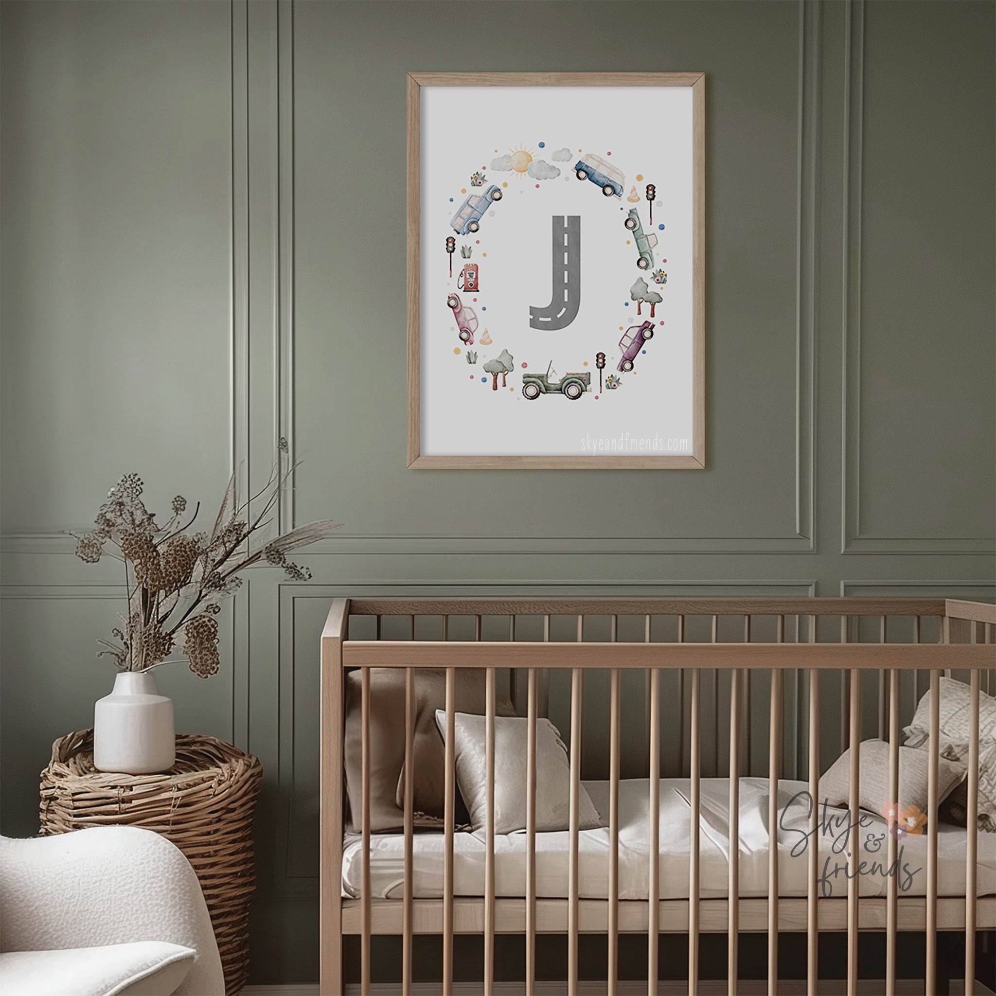 Car Themed Nursery Personalized Monogram Print | Multi-Color Cars