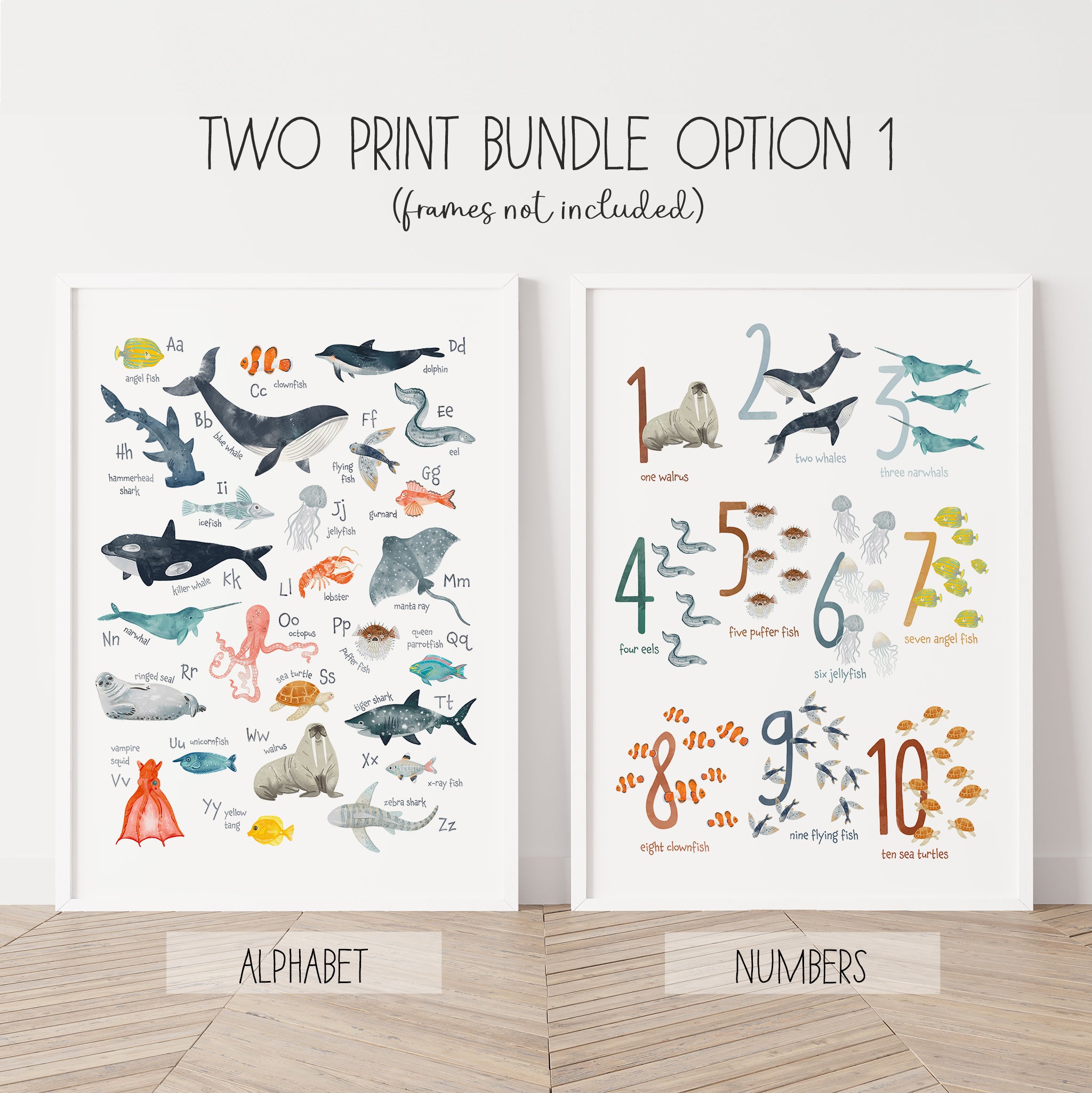 Ocean Animals Nursery Prints Bundle Set