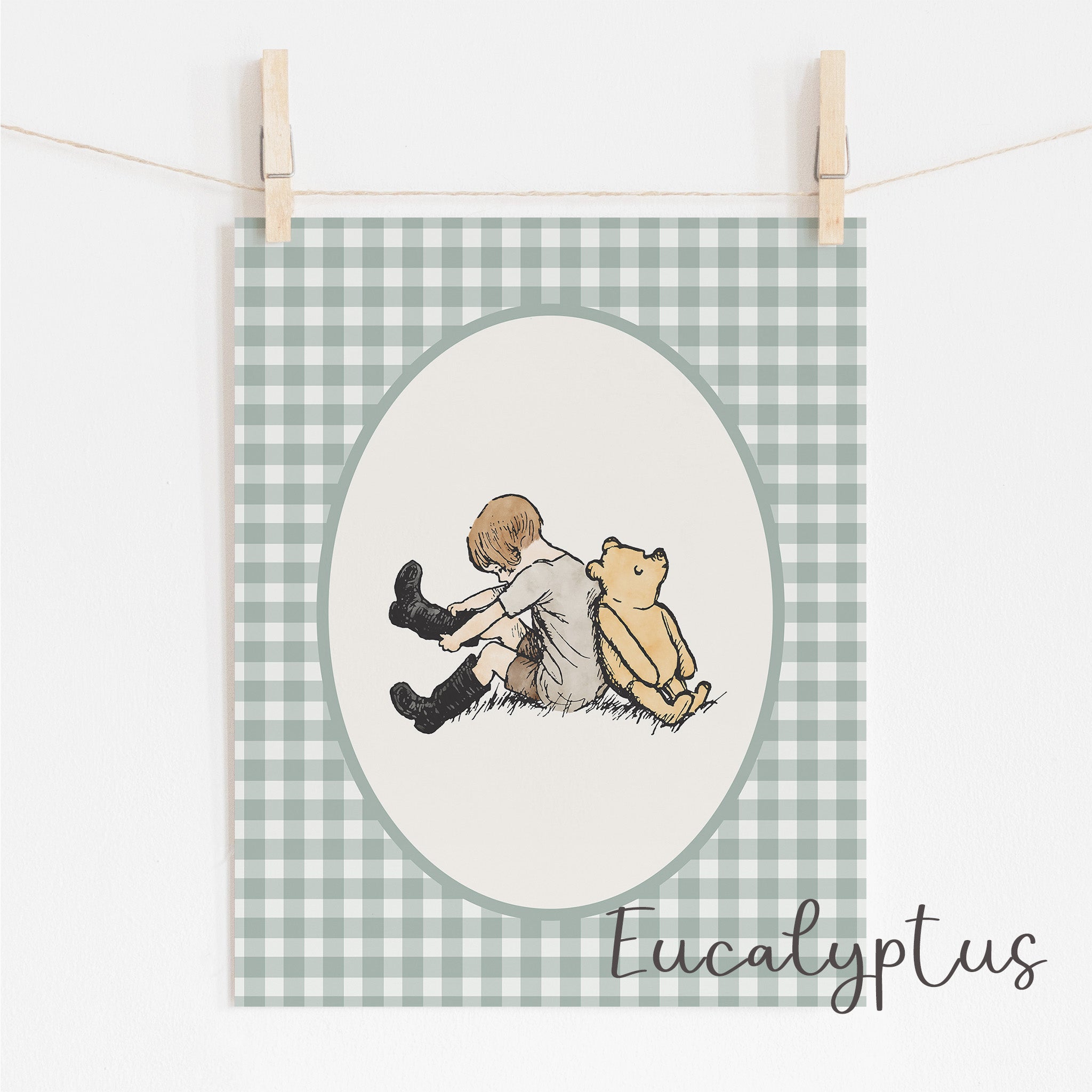 Classic Winnie-the-Pooh Nursery Print in Sage Green and Other Neutral Colors - A Grand Adventure!