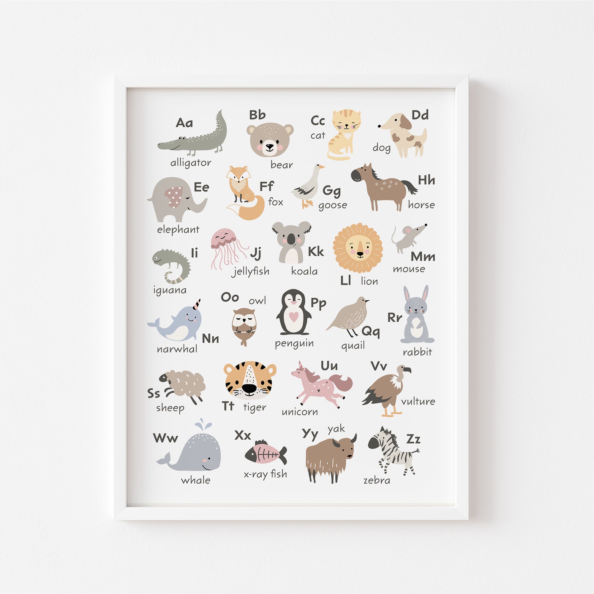 Cute Animal Alphabet Poster For Nurseries and Playrooms