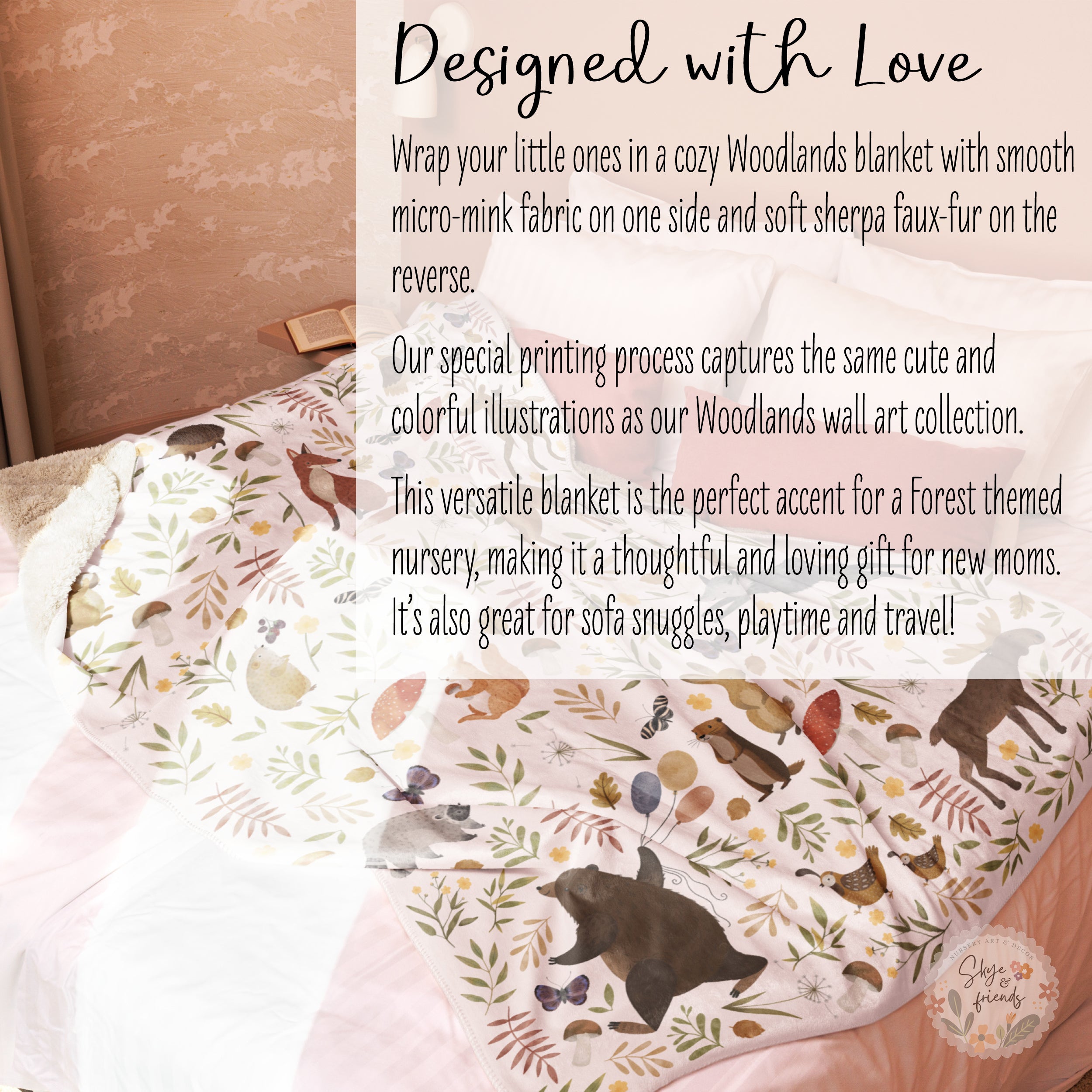 Forest Animals Blanket, Woodland Theme Baby Gift | Sherpa