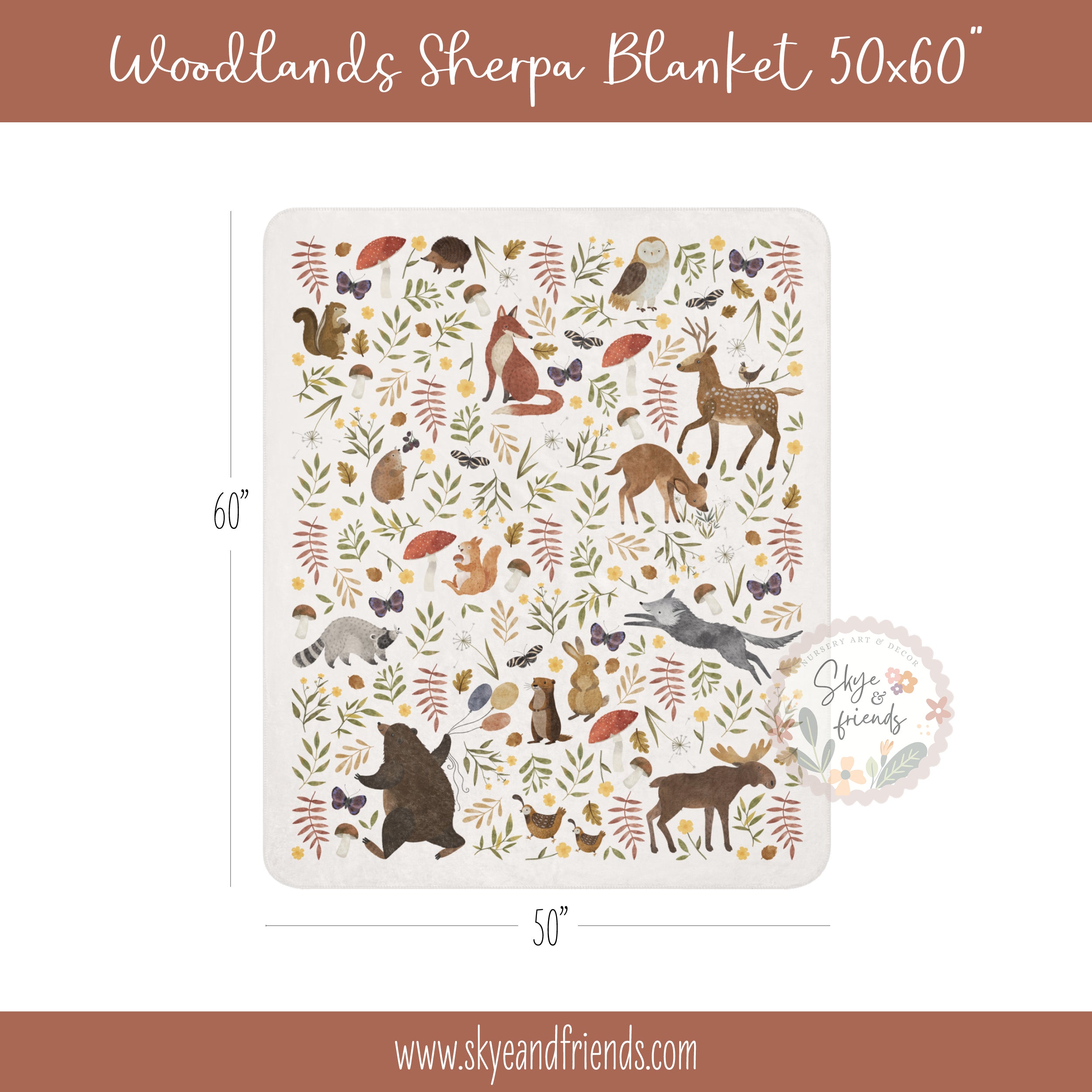 Forest Animals Blanket, Woodland Theme Baby Gift | Sherpa