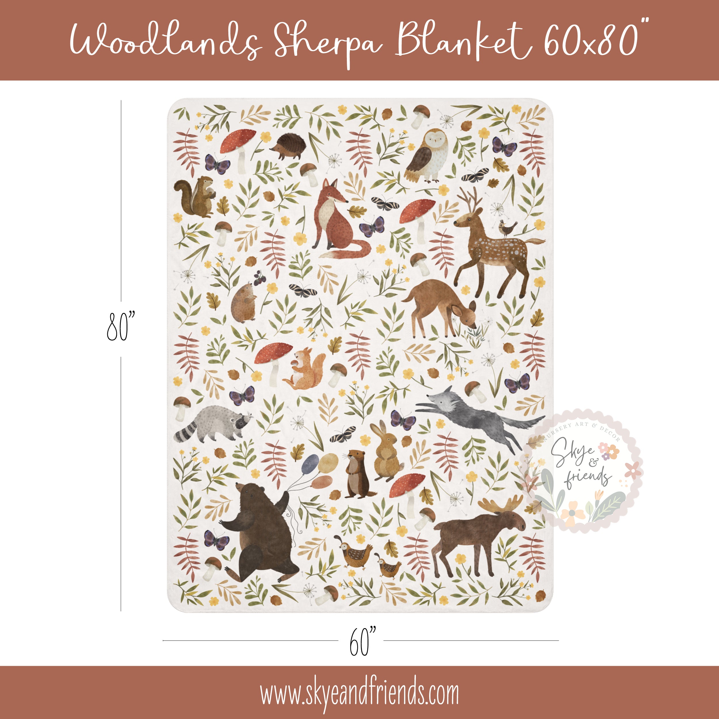 Forest Animals Blanket, Woodland Theme Baby Gift | Sherpa