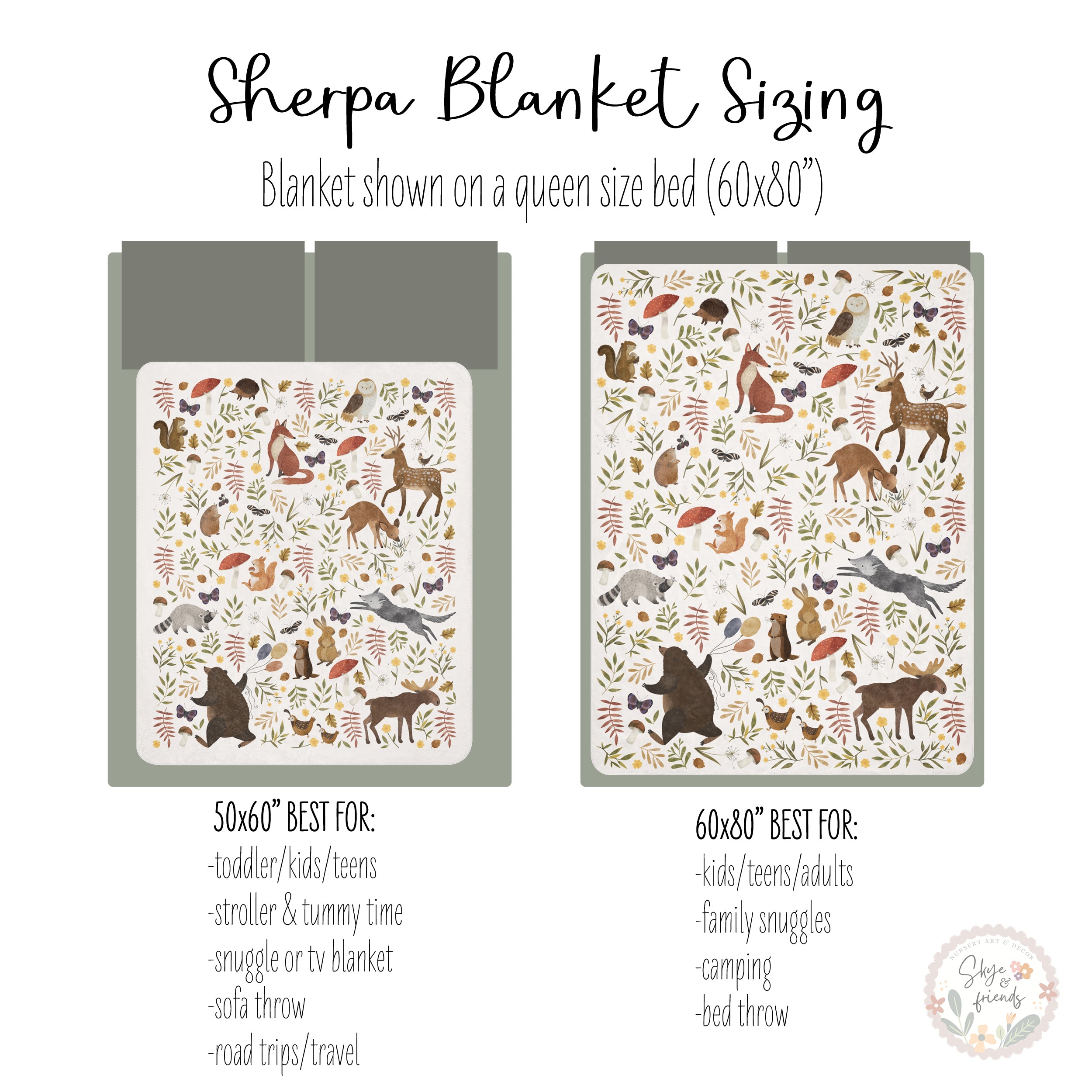Forest Animals Blanket, Woodland Theme Baby Gift | Sherpa
