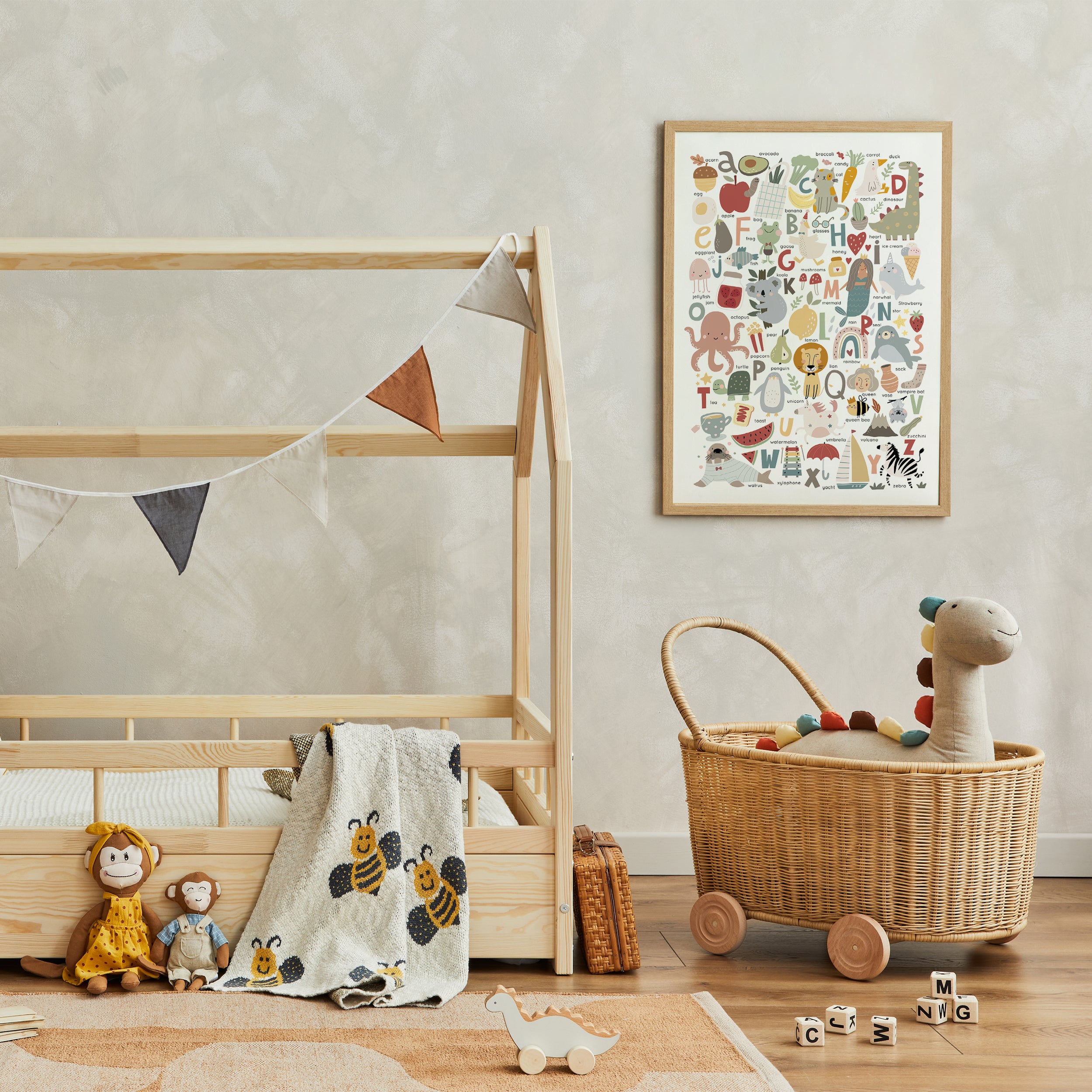 Alphabet Collage Wall Art with Animals and Objects