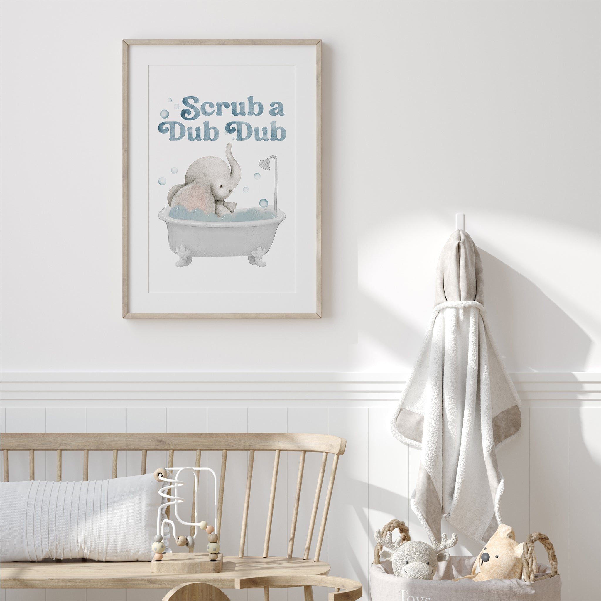 Elephant in Bathtub Print, Kids Safari Bathroom Wall Art