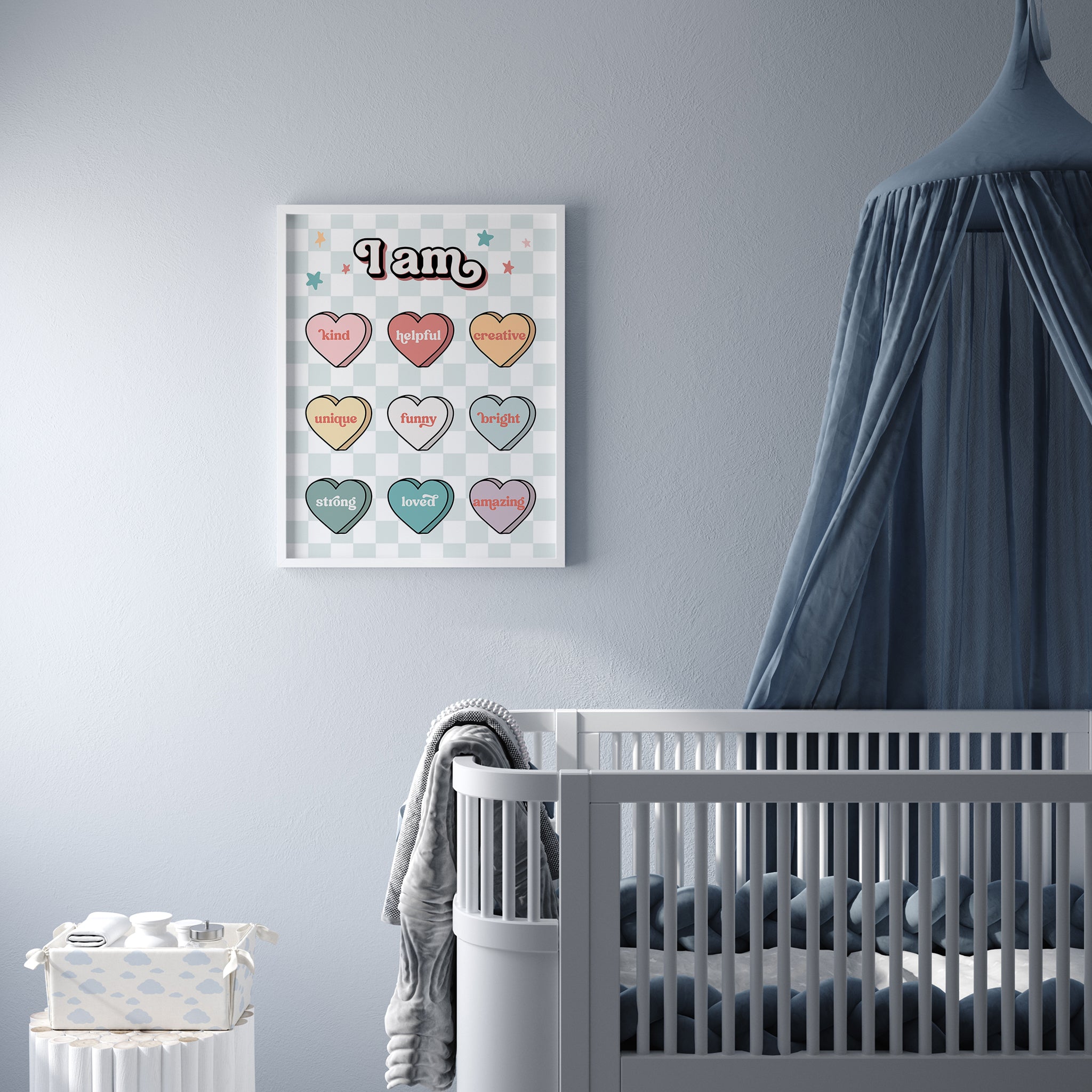 Retro Valentine's Day Candy Hearts Poster with Positive Affirmations