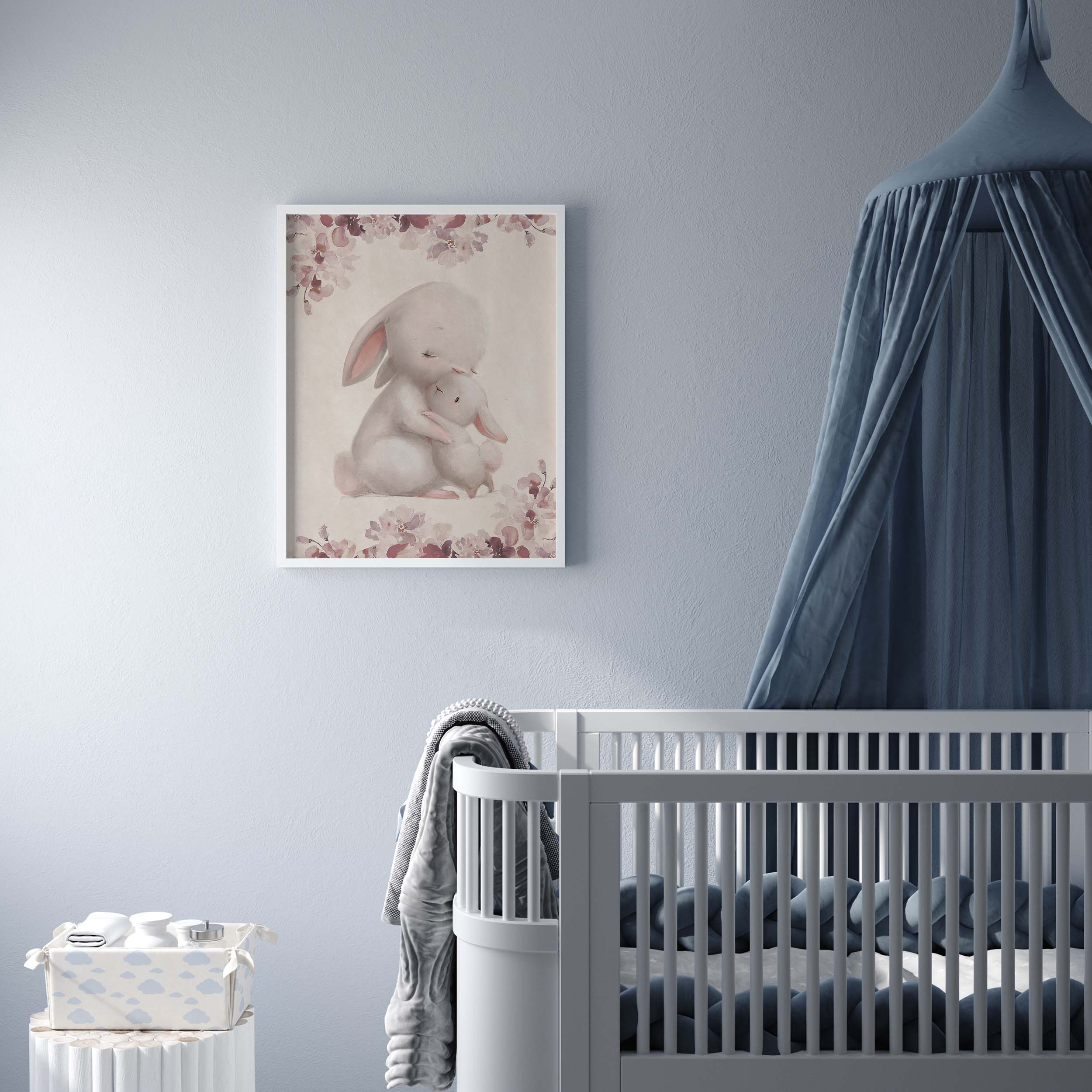 Mommy Baby Bunny Personalized Poster on Vintage Background