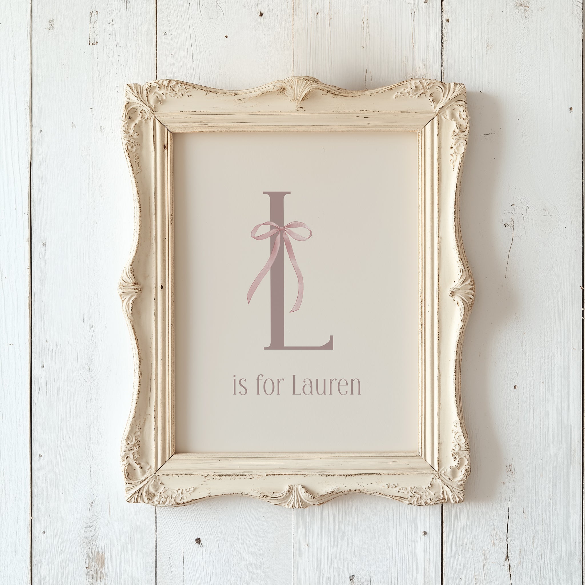 Coquette Nursery Personalized Letter Print with Pink Bow