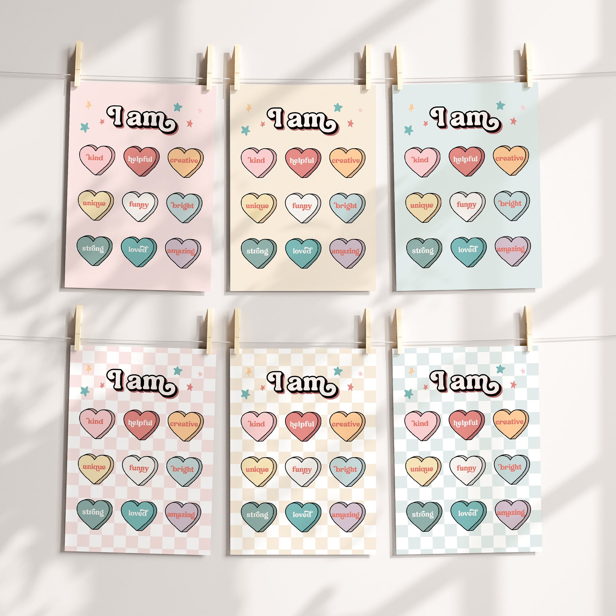 Retro Valentine's Day Candy Hearts Poster with Positive Affirmations