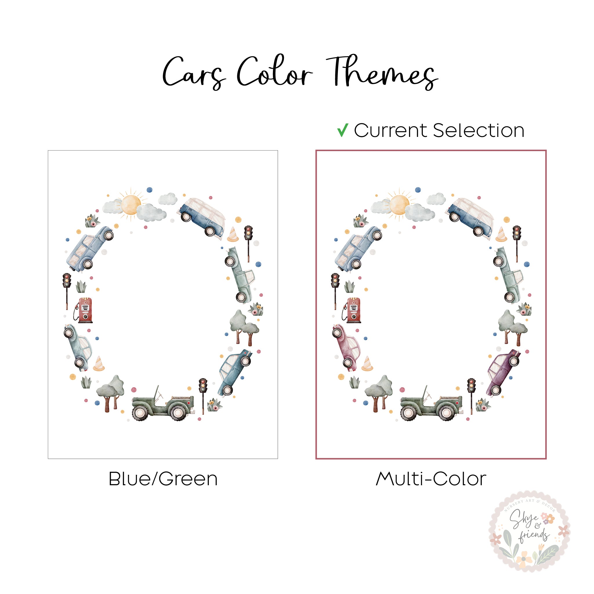 Car Themed Nursery Personalized Monogram Print | Multi-Color Cars