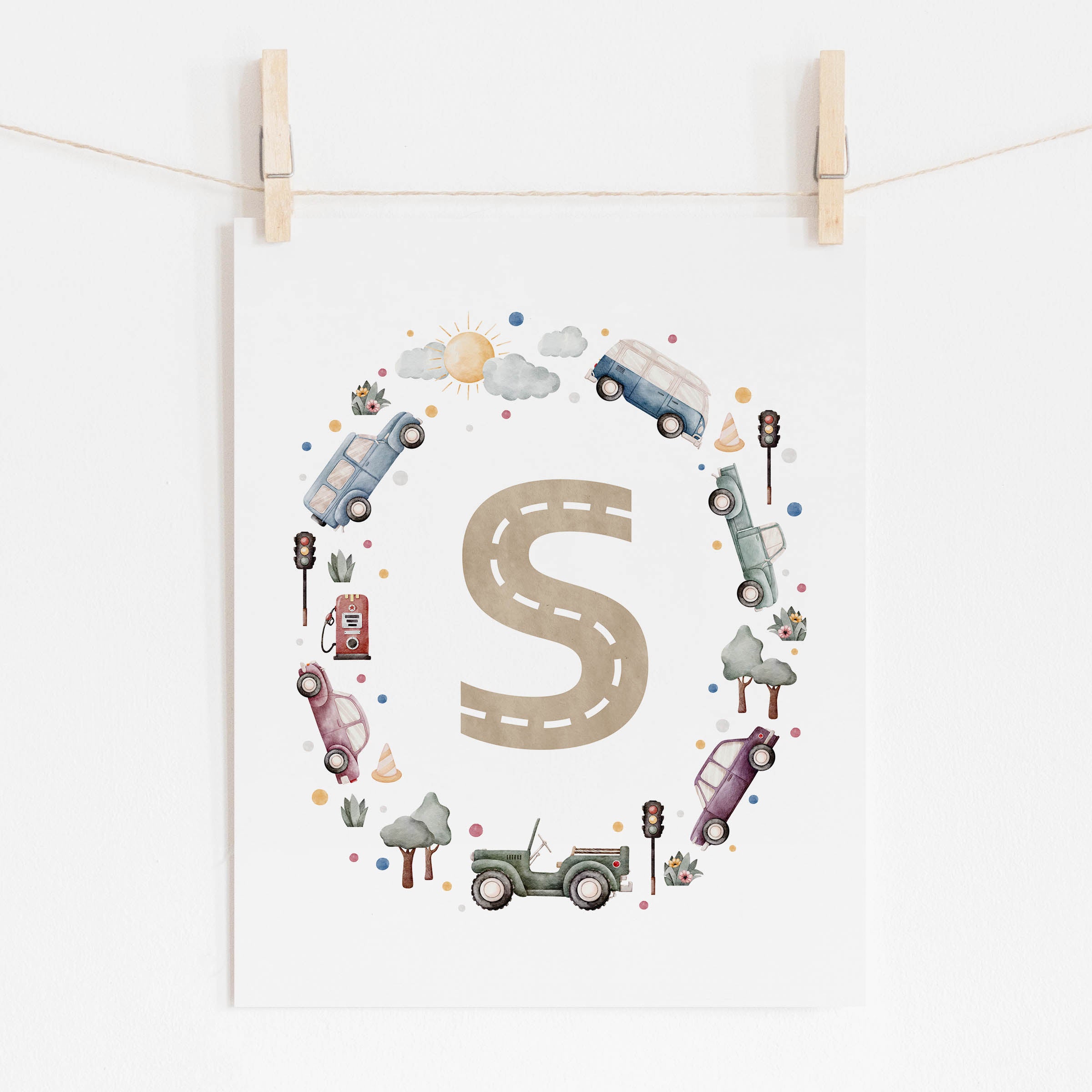 Car Themed Nursery Personalized Monogram Print | Multi-Color Cars