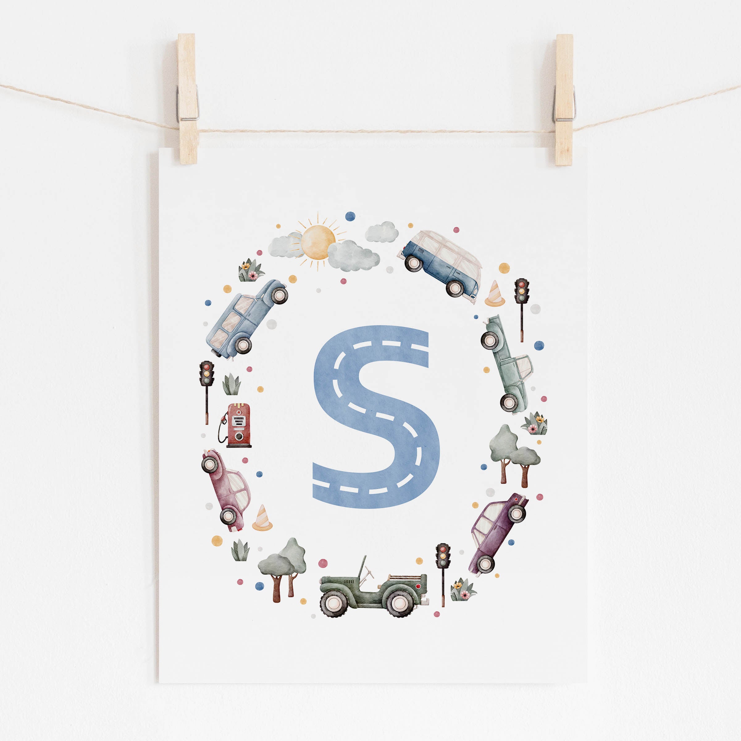 Car Themed Nursery Personalized Monogram Print | Multi-Color Cars