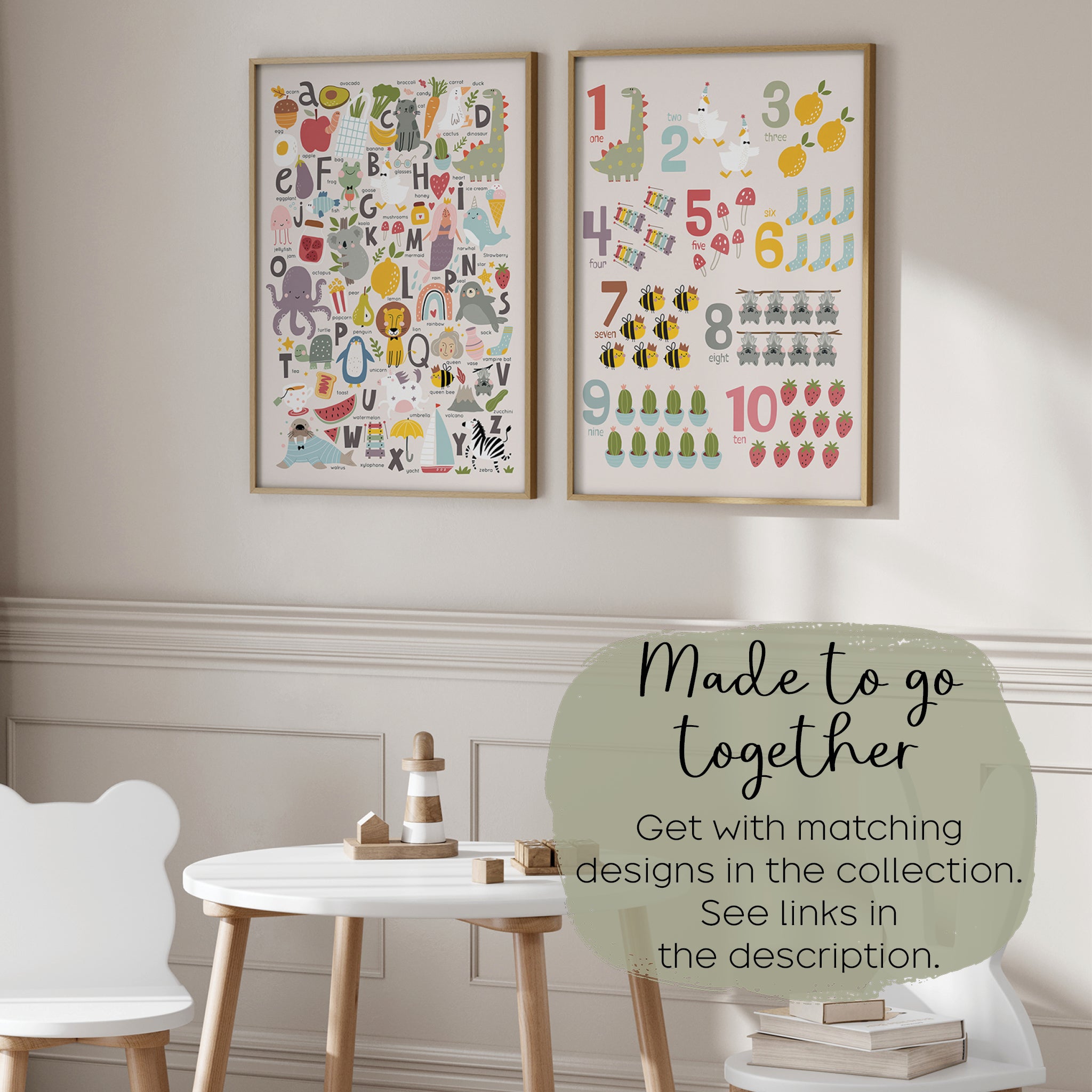 Numbers Poster with Whimsical Pastel Illustrations, Light Beige Background