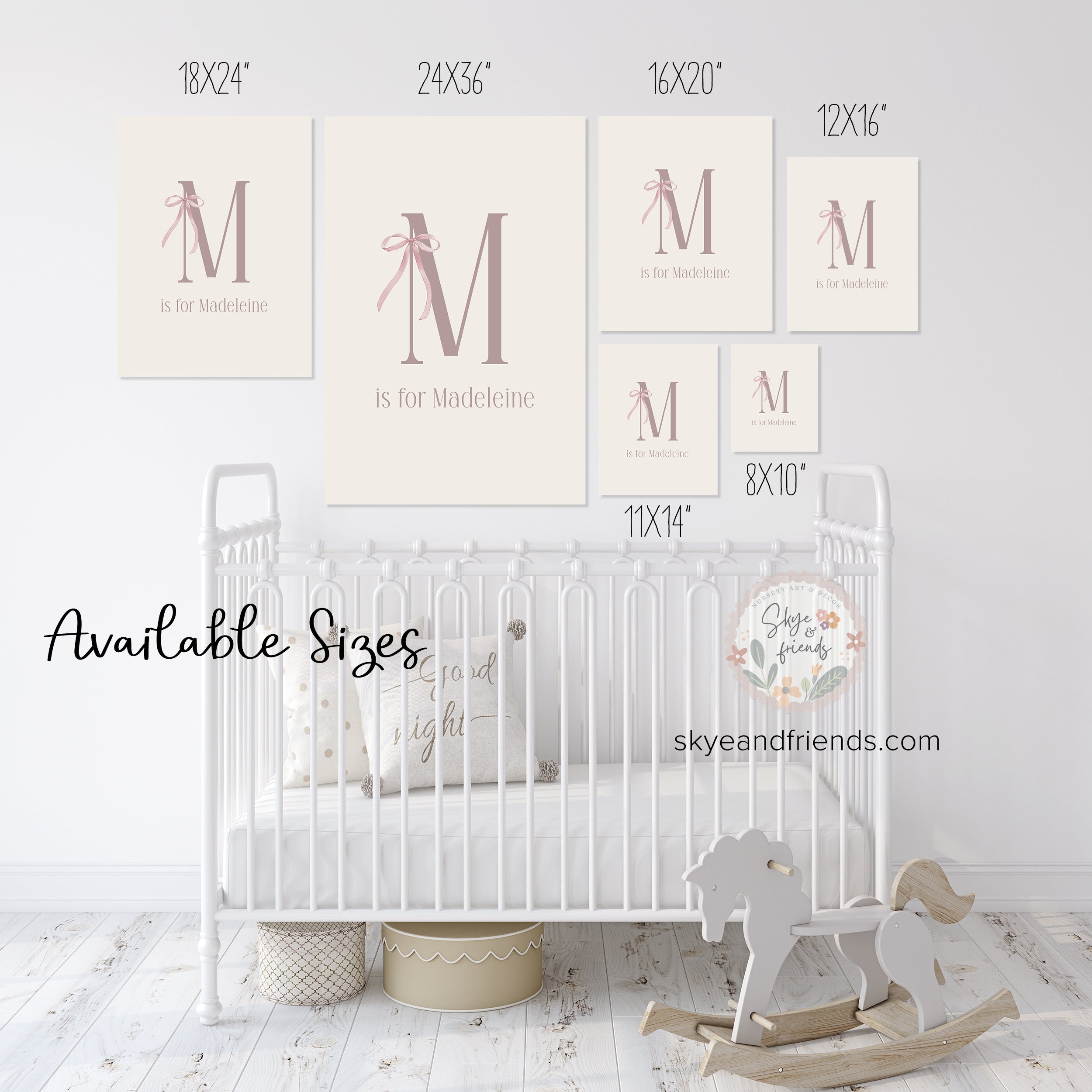 Coquette Nursery Personalized Letter Print with Pink Bow