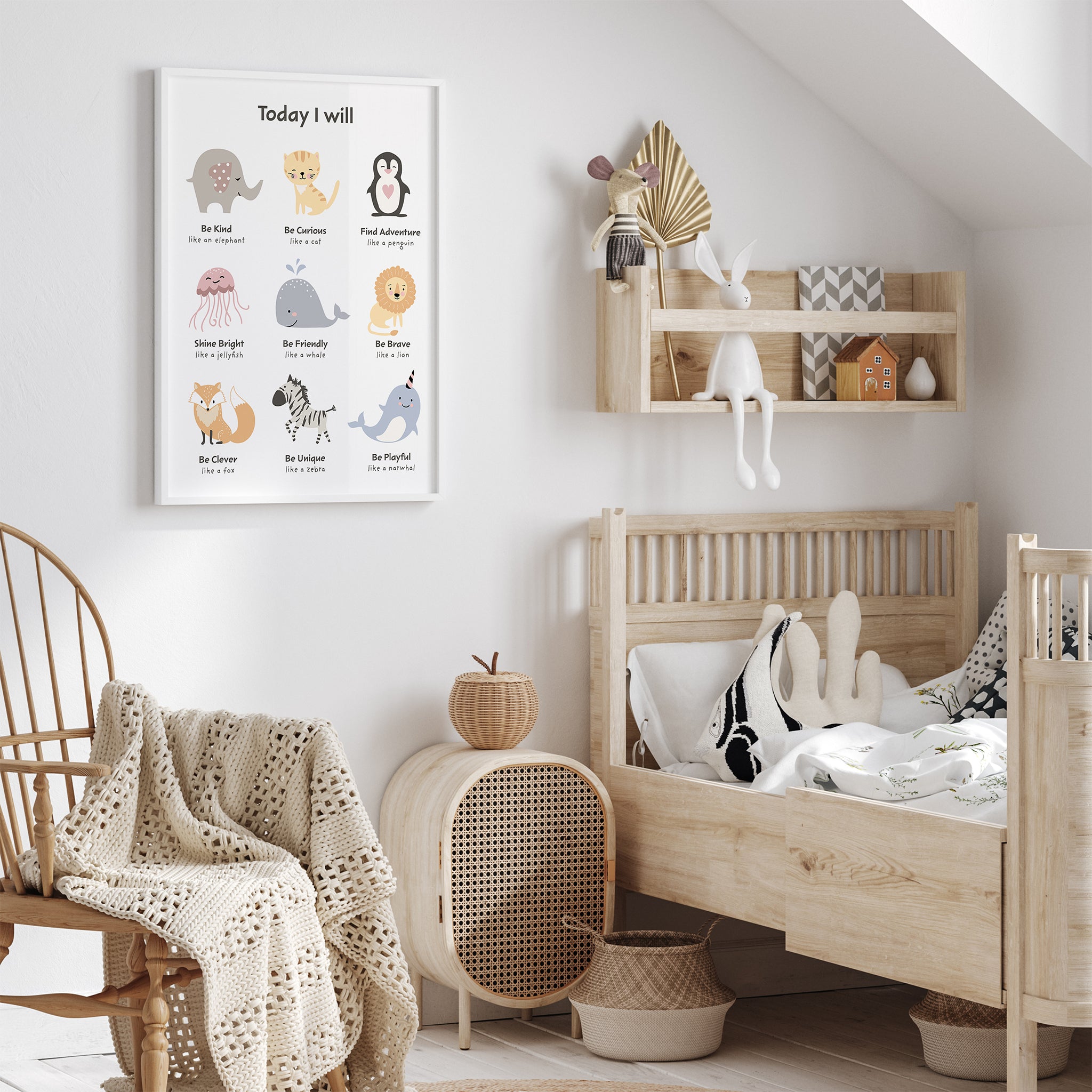 Cute Animals Positive Affirmations Nursery Wall Art