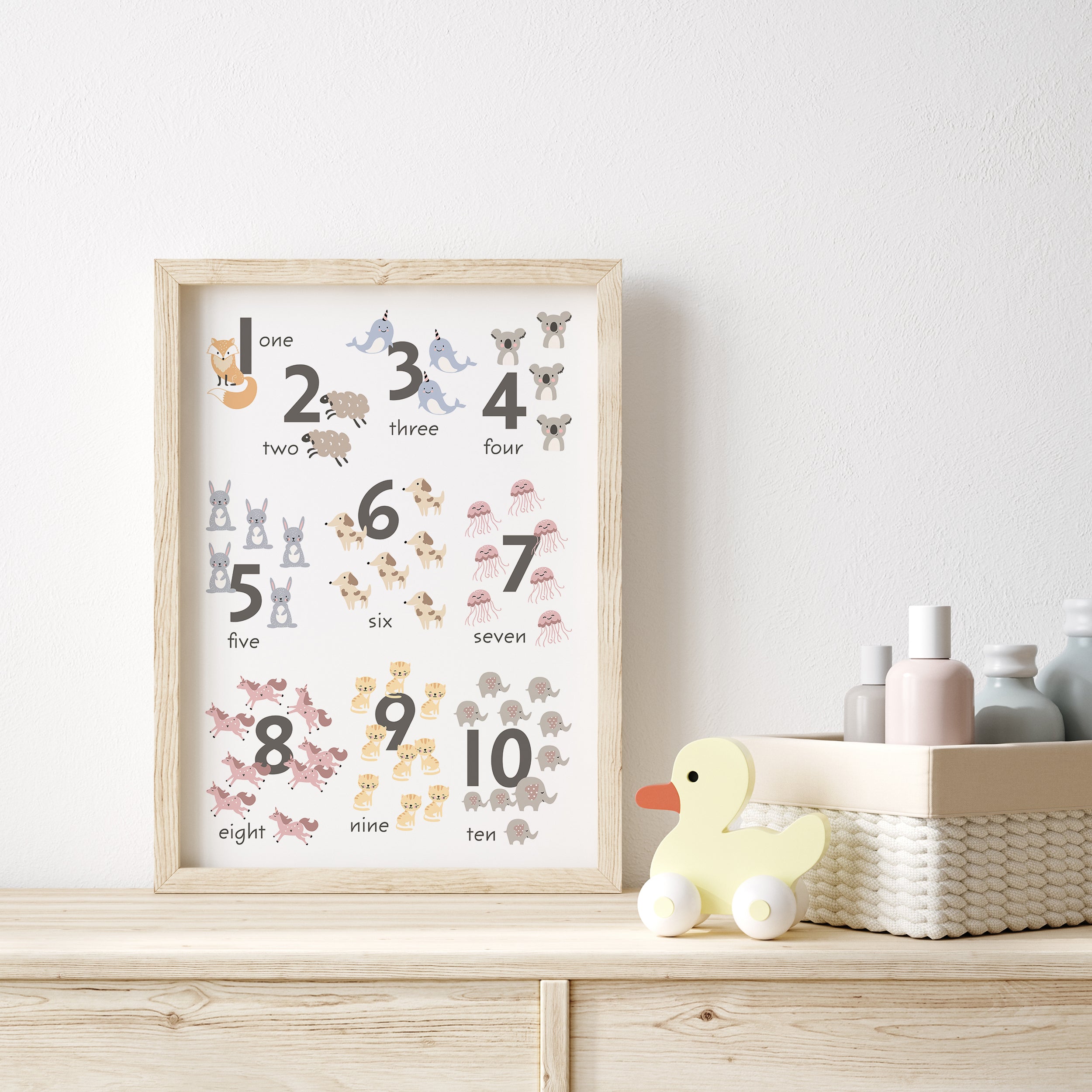 Cute Animal Numbers Poster, 1-10