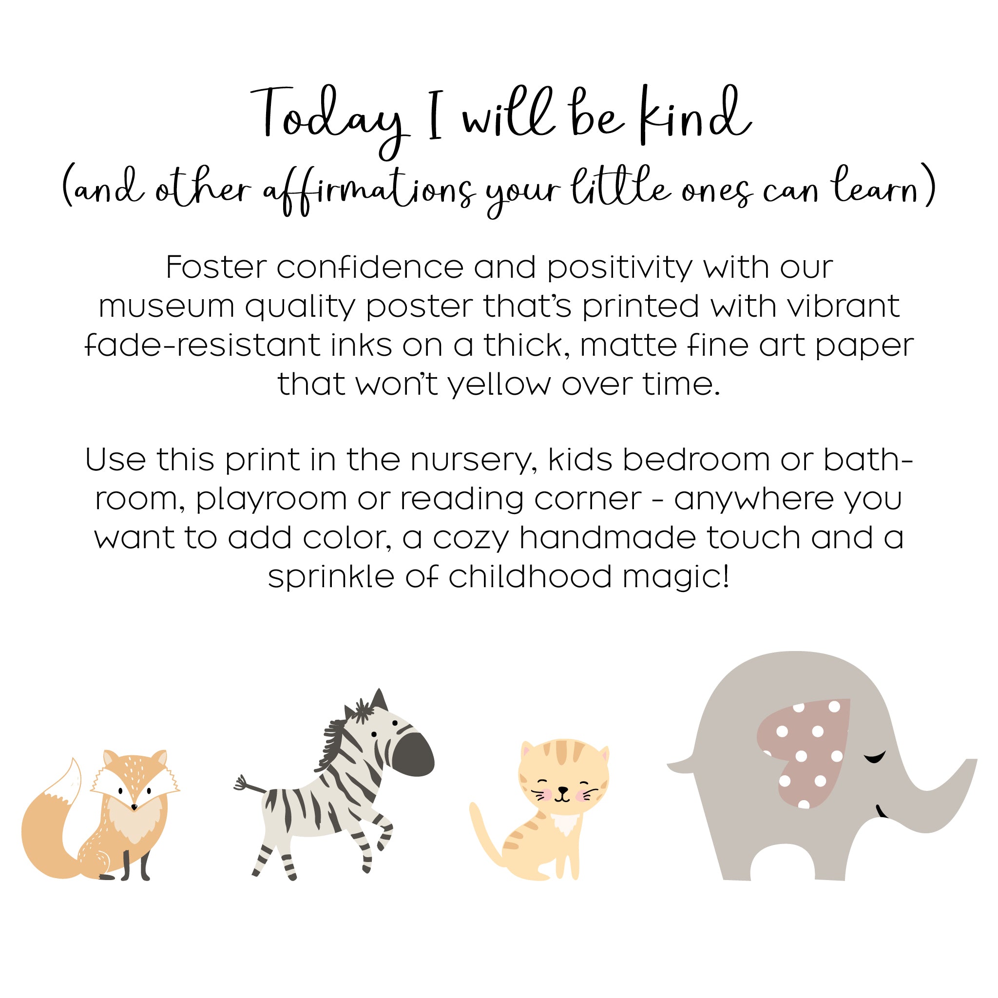 Cute Animals Positive Affirmations Nursery Wall Art