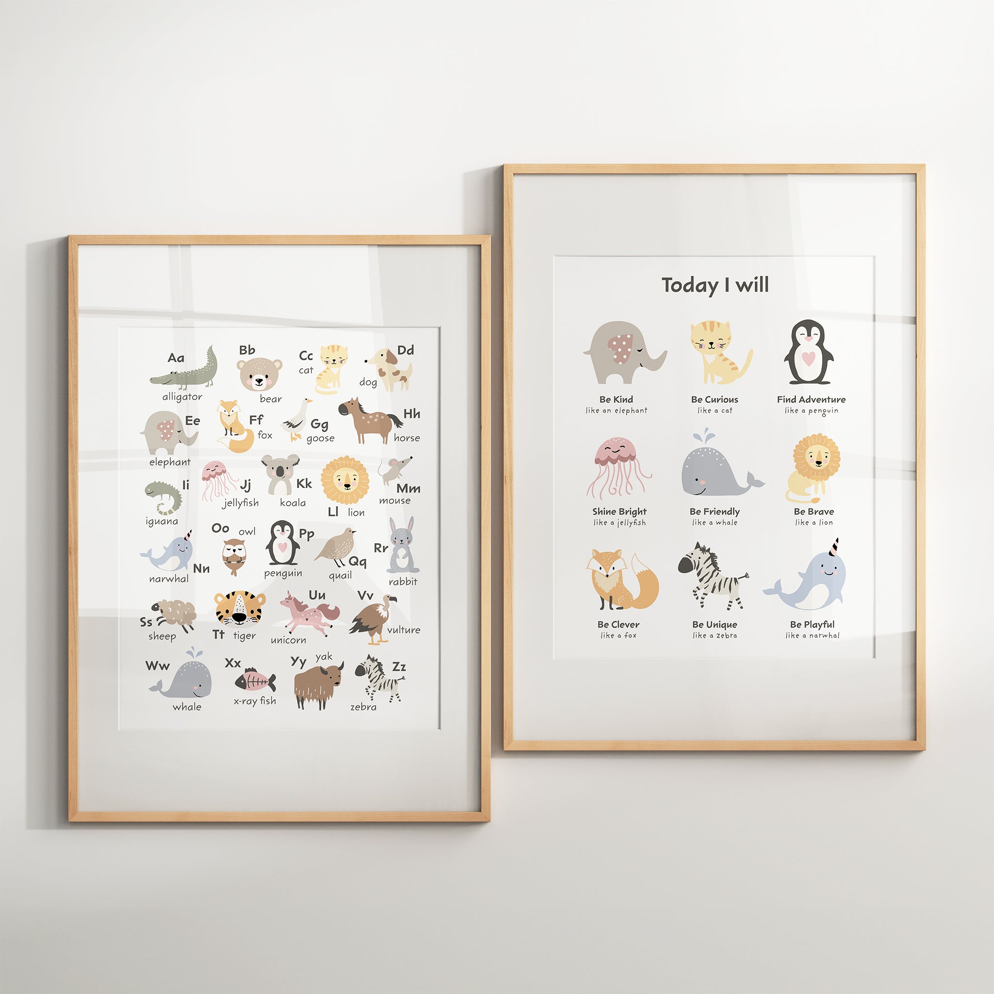 Cute Animals Positive Affirmations Nursery Wall Art