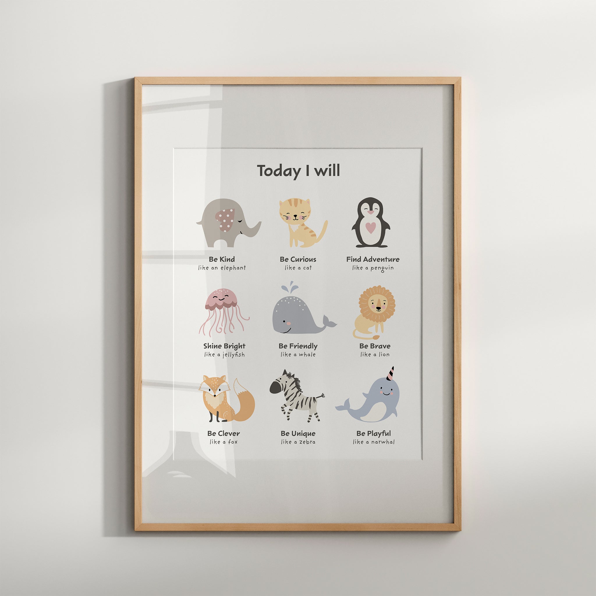 Cute Animals Positive Affirmations Nursery Wall Art