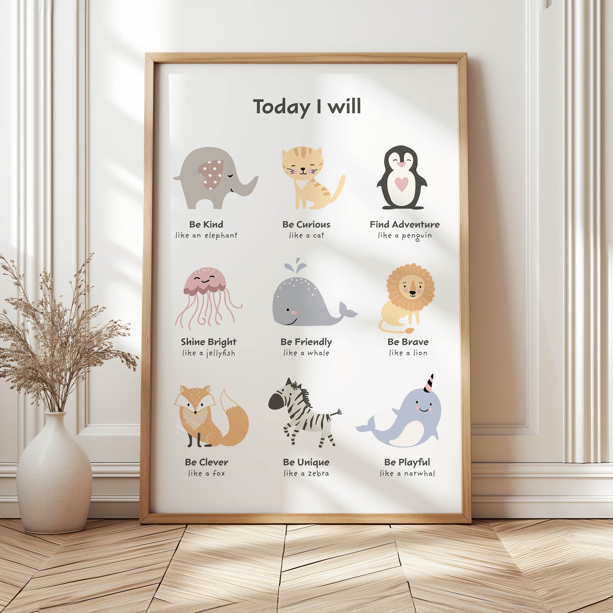 Cute Animals Positive Affirmations Nursery Wall Art
