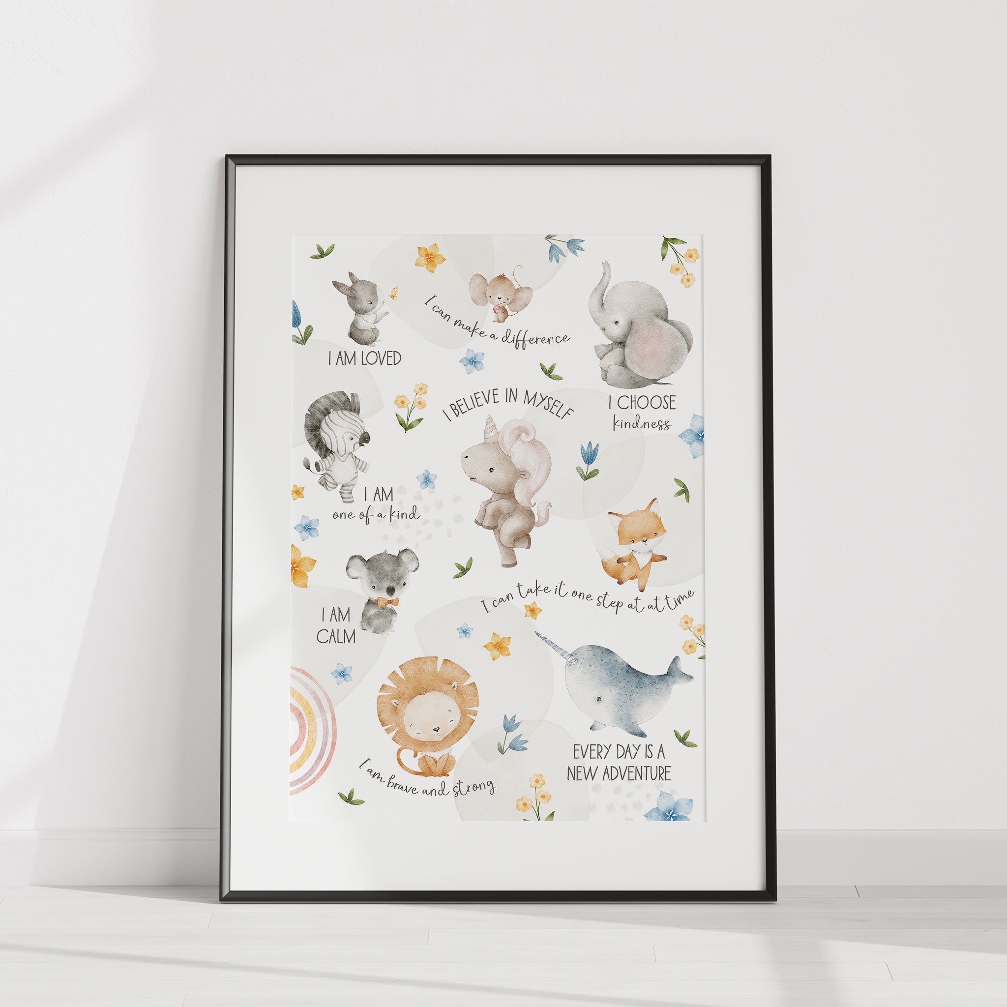 Unicorn & Animal Friends Positive Affirmations Poster