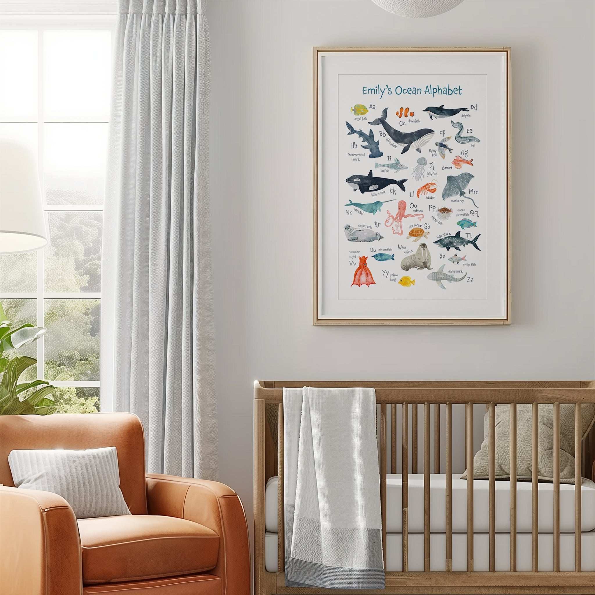 Personalized Ocean Animals Alphabet Wall Art