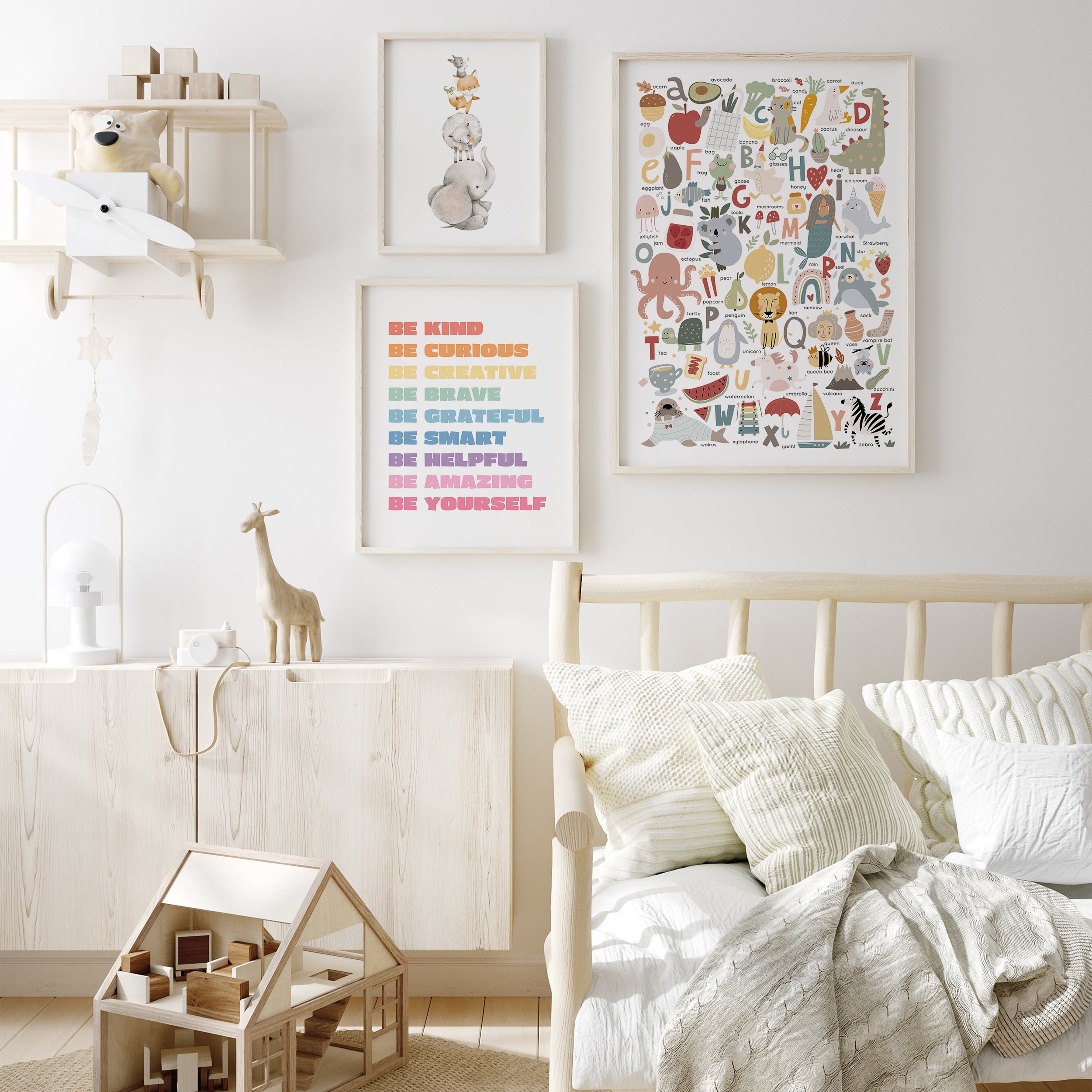 Alphabet Collage Wall Art with Animals and Objects