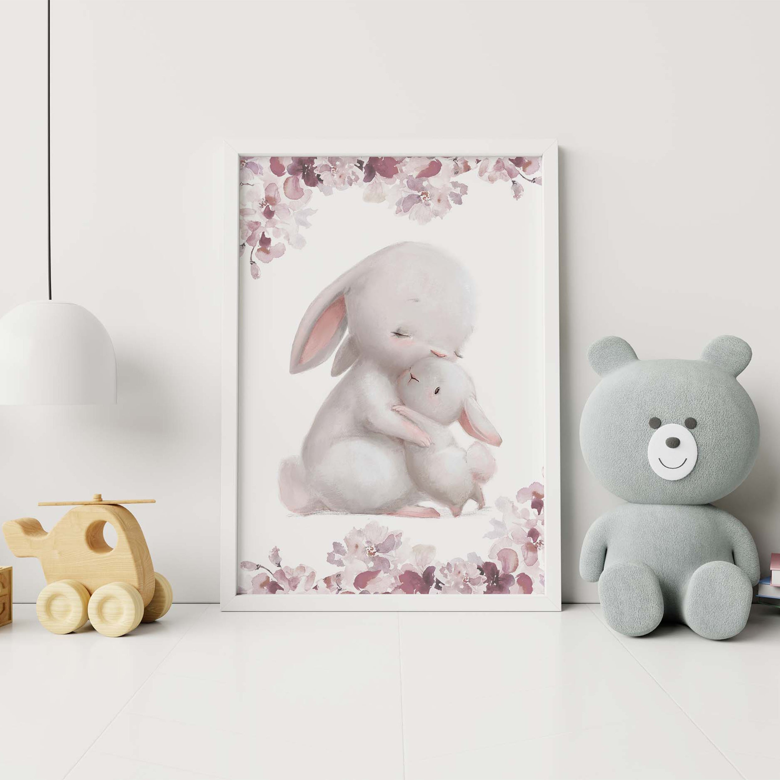 Mommy and Baby Bunny Hugs Personalized Name Poster