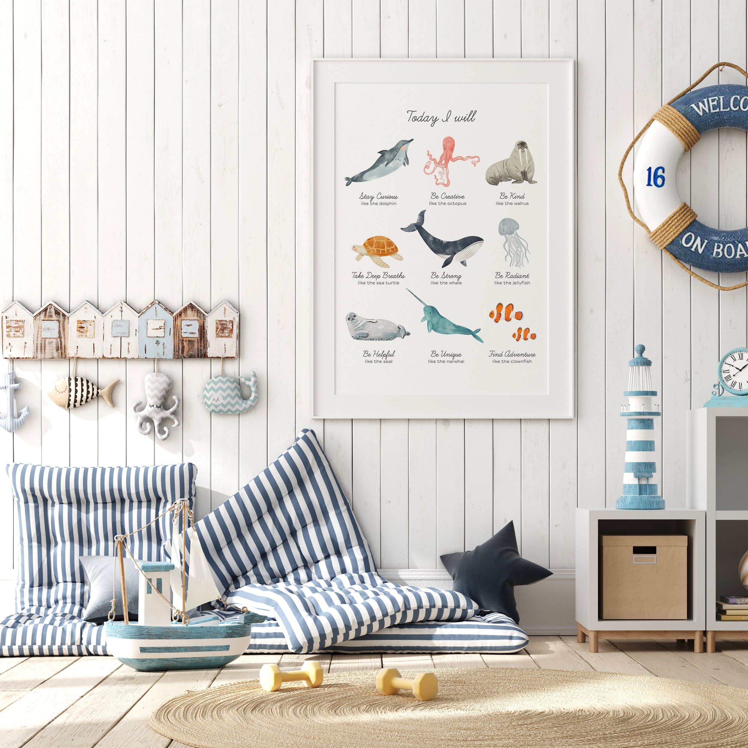 Positive Affirmations Poster with Sea Animals