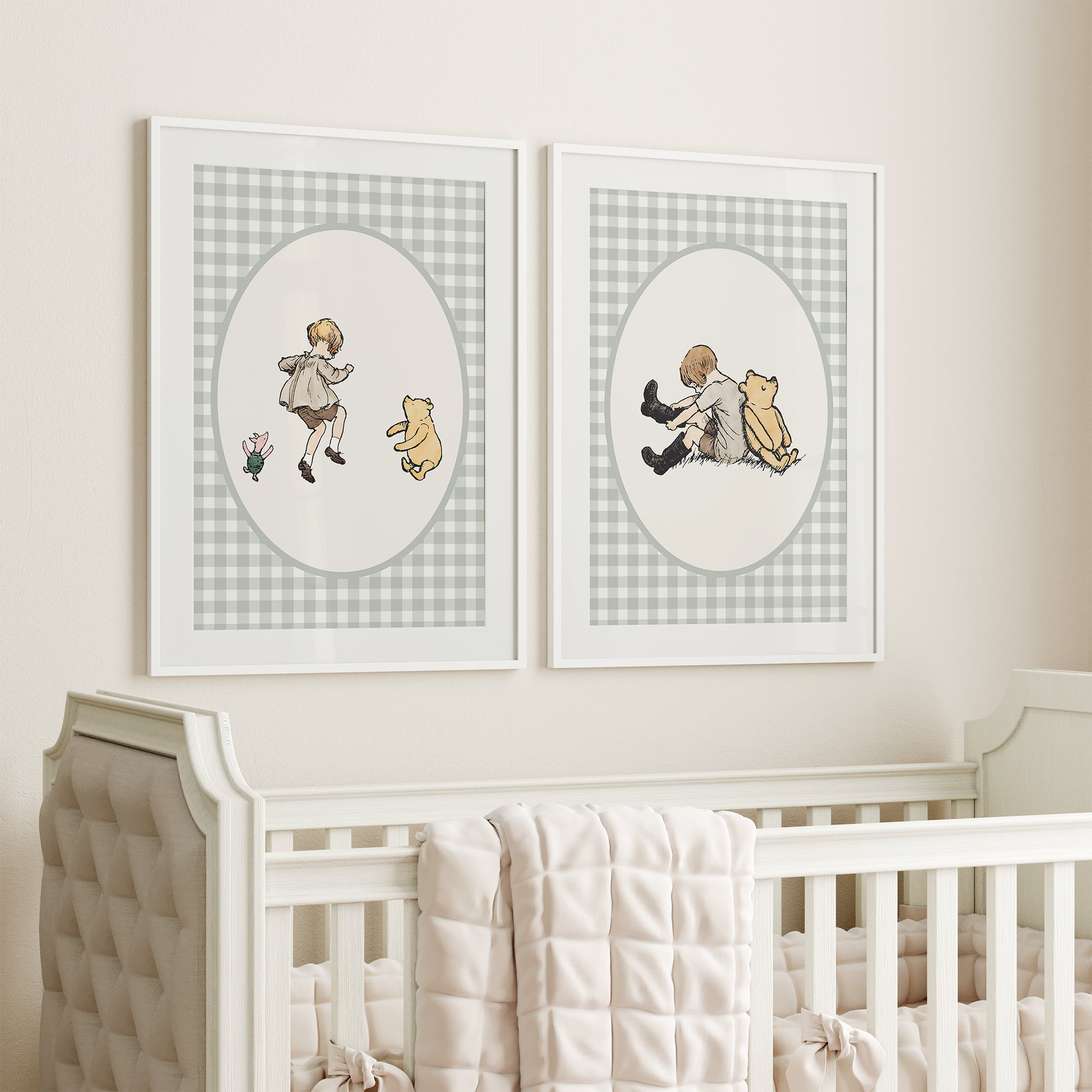 Classic Winnie-the-Pooh Nursery Print in Sage Green and Other Neutral Colors - A Grand Adventure!