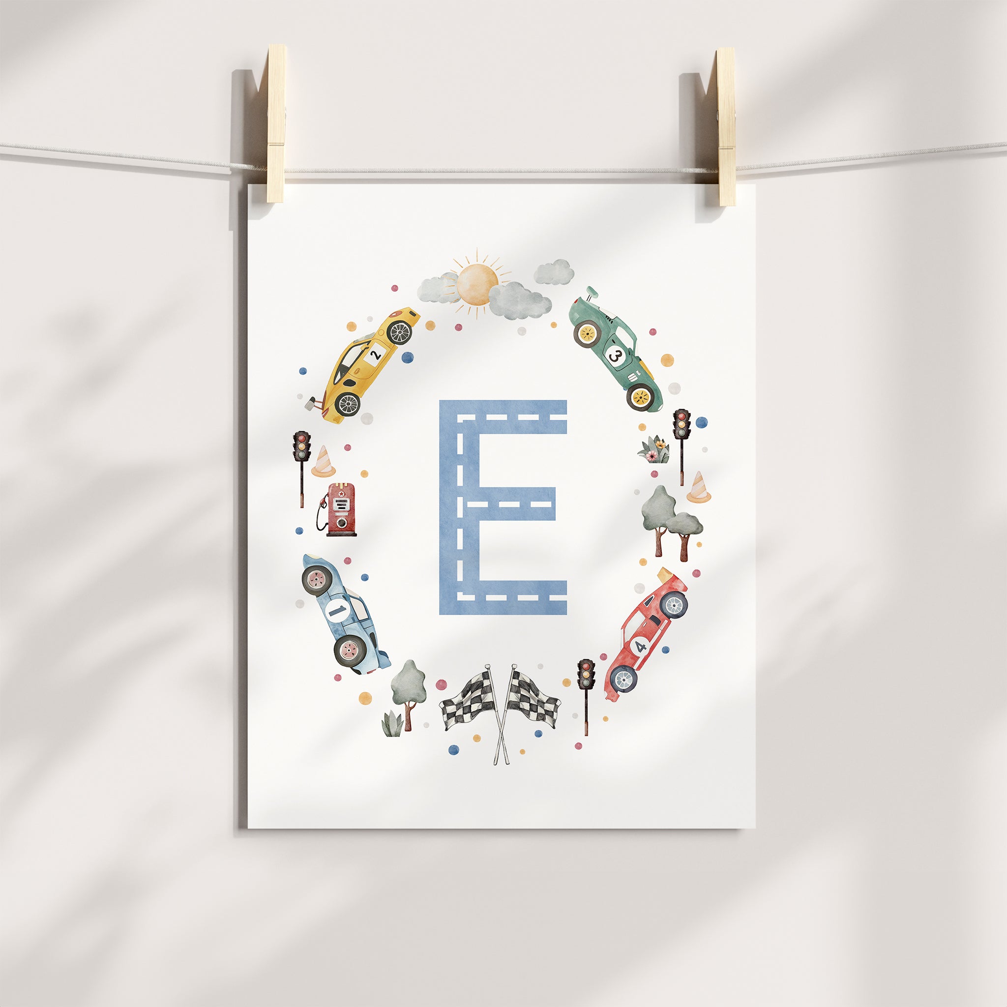 Race Cars Nursery Monogram Print