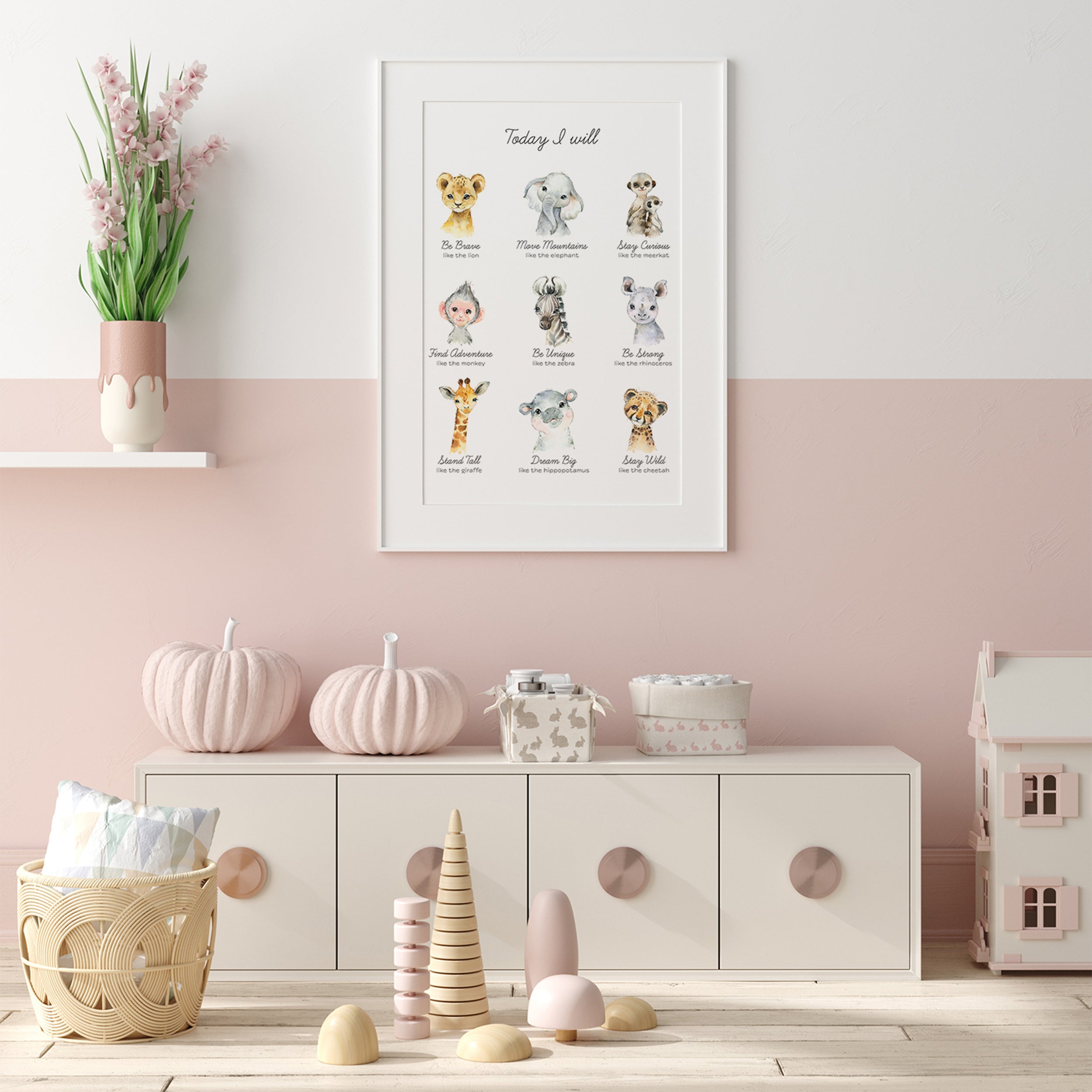 Kids Positive Affirmations Print with Safari Animals