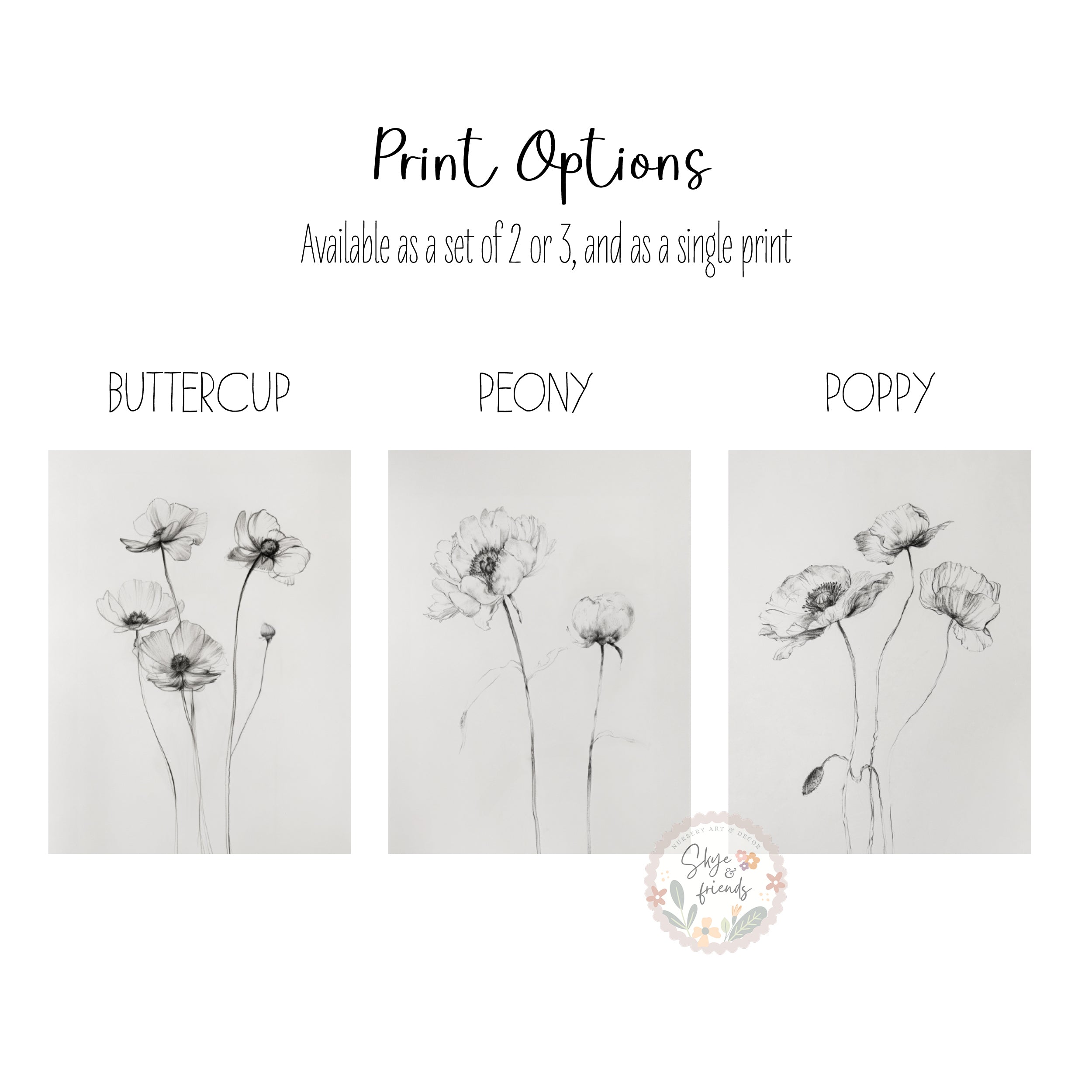 Wildflower Sketches, Botanical Nursery Wall Art