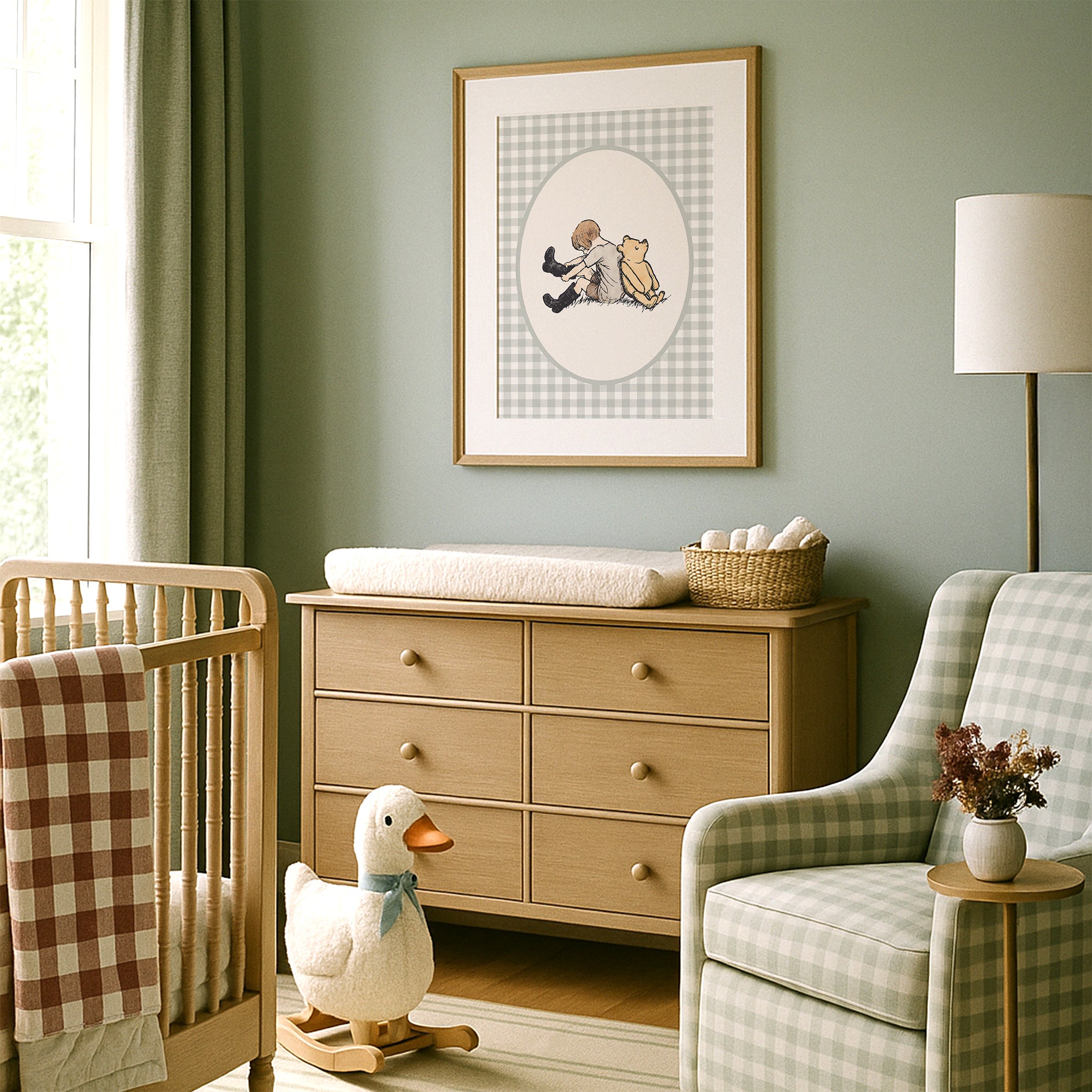 Classic Winnie-the-Pooh Nursery Print in Sage Green and Other Neutral Colors - A Grand Adventure!