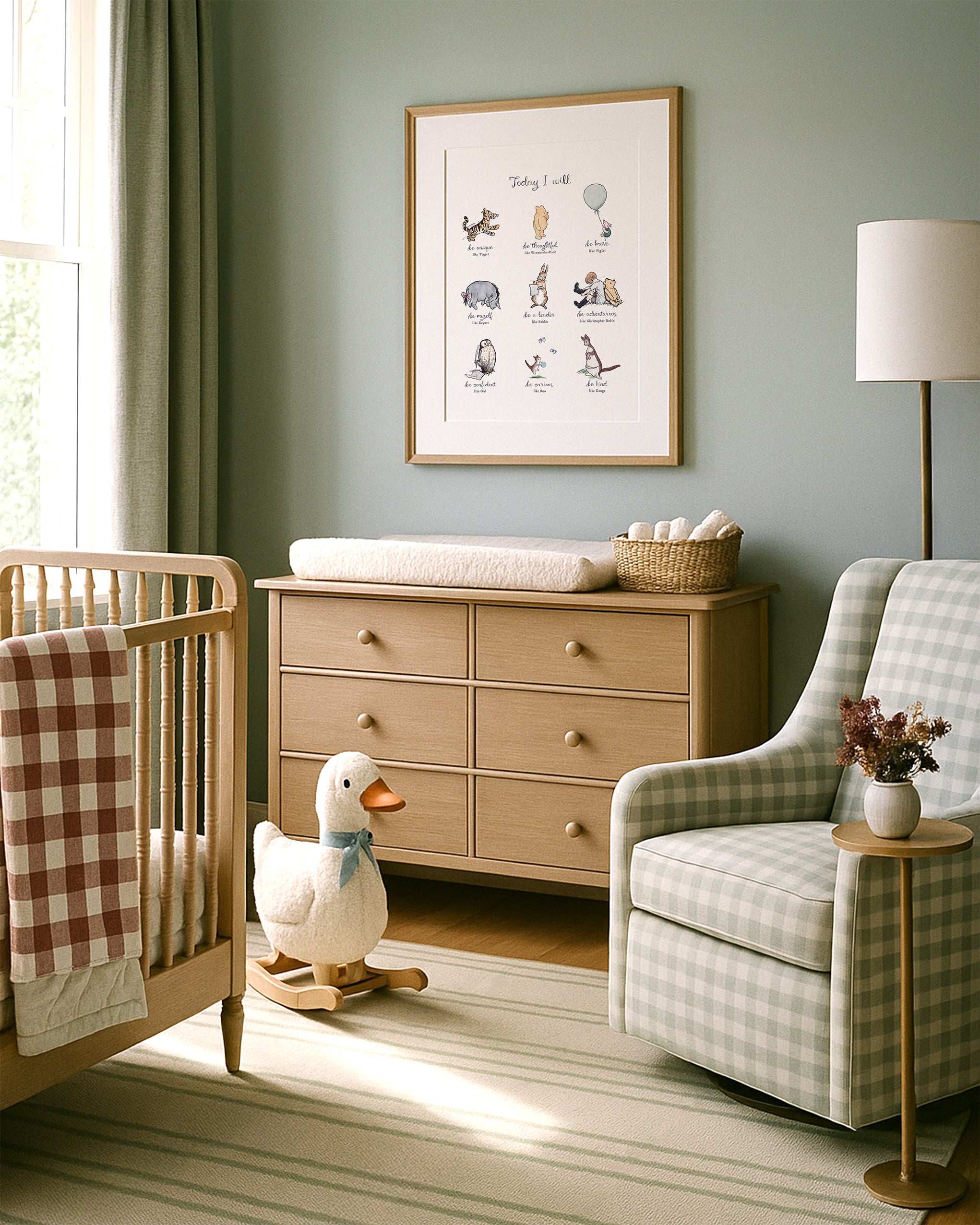 Today I Will Winnie-the-Pooh Nursery Wall Art, Minimal Neutral Style