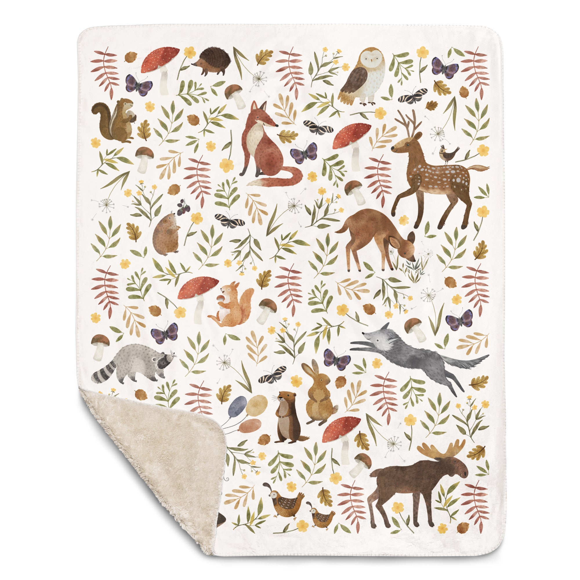 Forest Animals Blanket, Woodland Theme Baby Gift | Sherpa