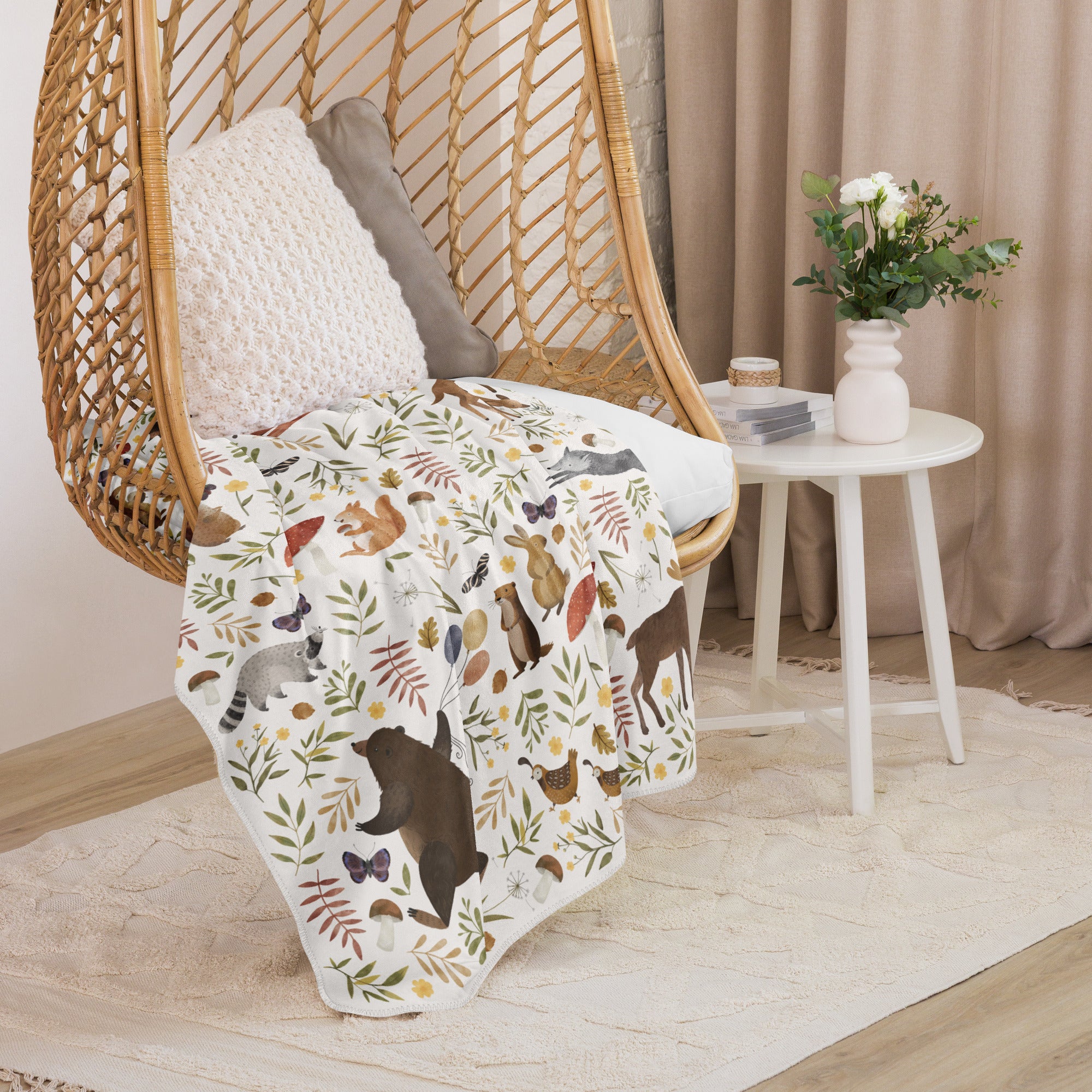 Forest Animals Blanket, Woodland Theme Baby Gift | Sherpa