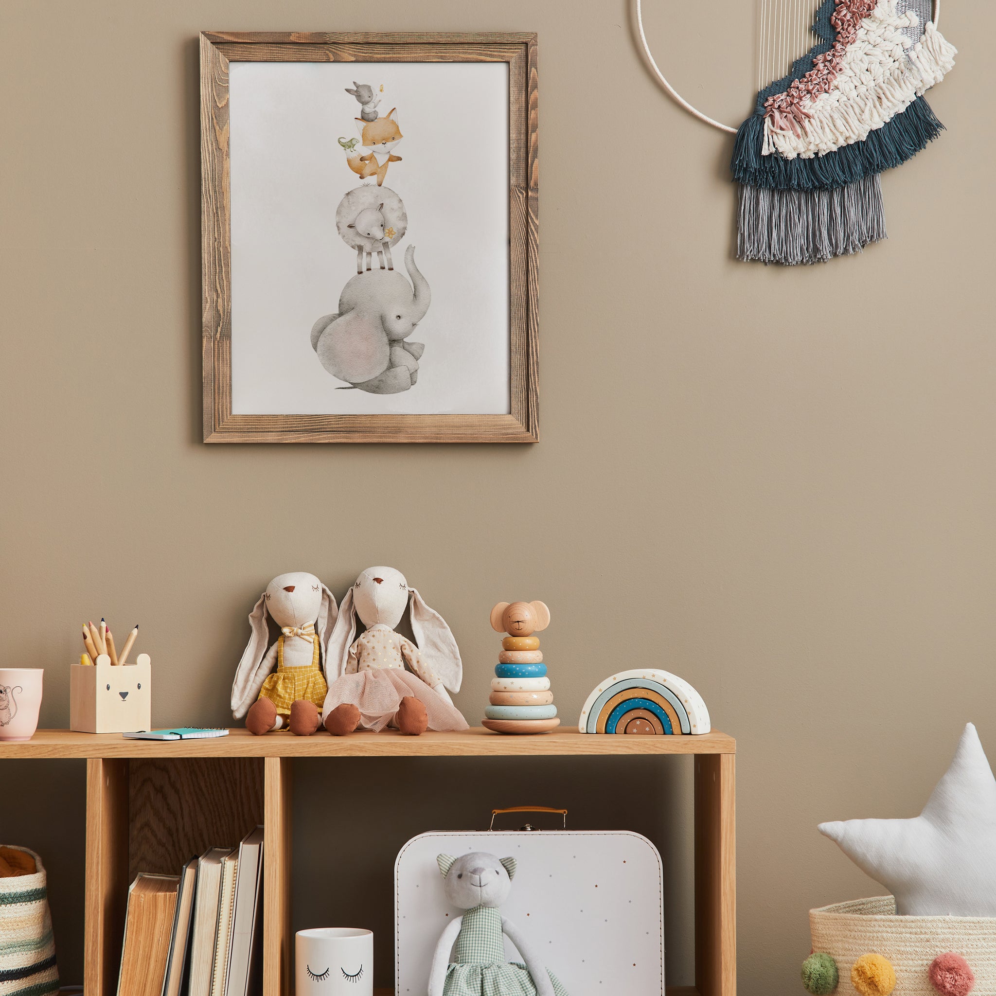 Whimsical Stacking Safari Animals Print - Elephant