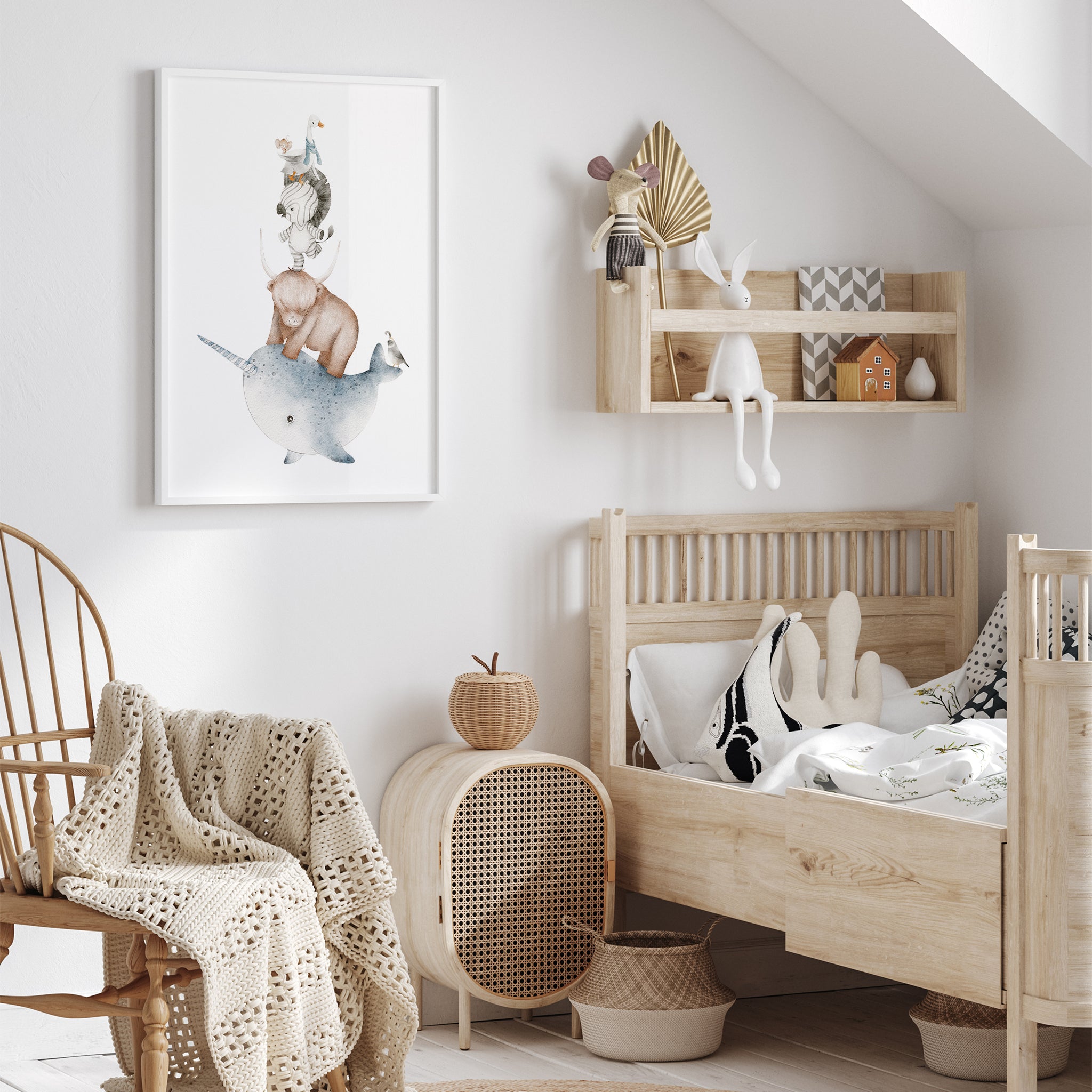 Whimsical Stacking Safari Animals Print - Narwhal