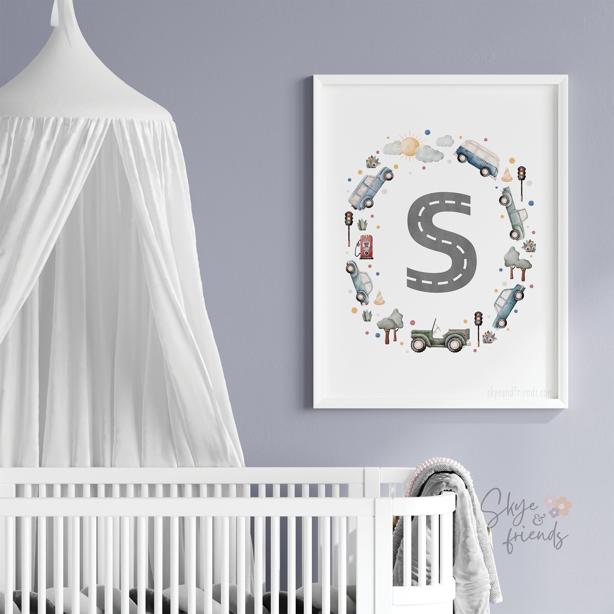 Car Themed Nursery Personalized Monogram Print | Blue/Green Cars