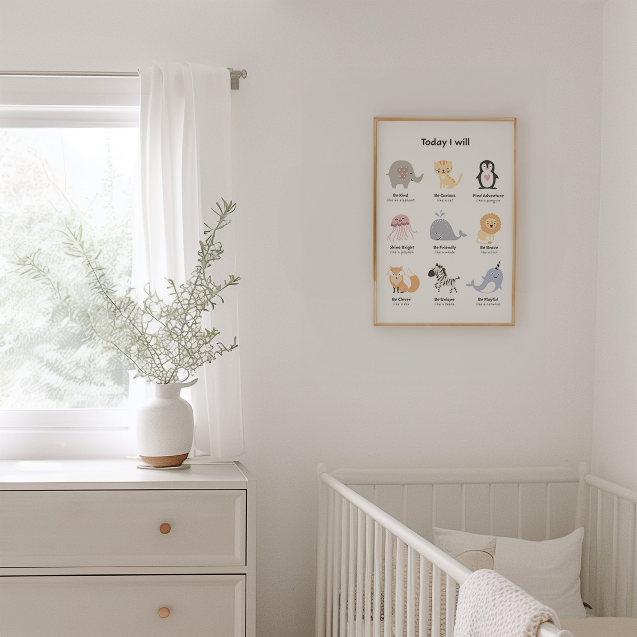 Cute Animals Positive Affirmations Nursery Wall Art